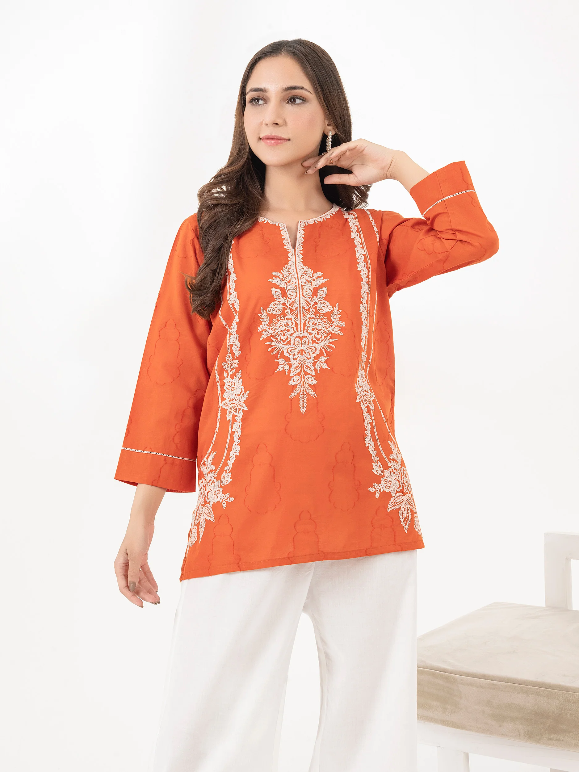 Jacquard Kurti-Embroidered (Pret) - Image 2