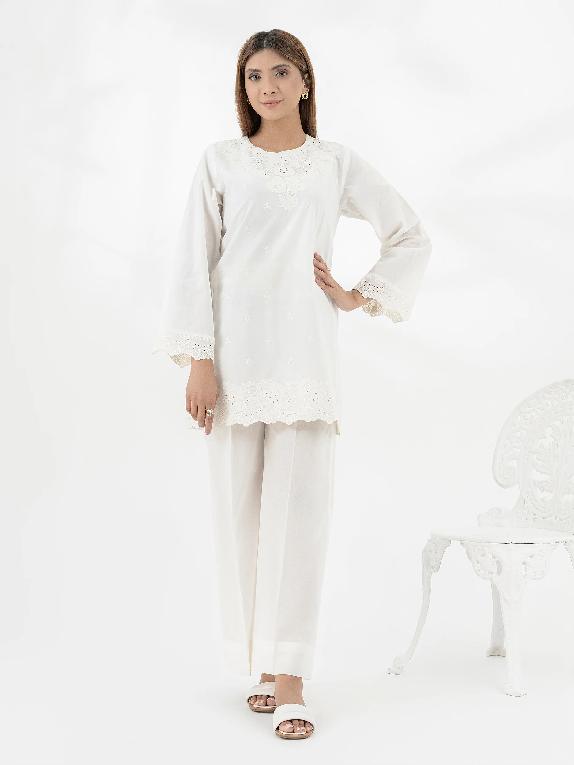 Cambric Kurti-Embroidered (Pret) - Image 5
