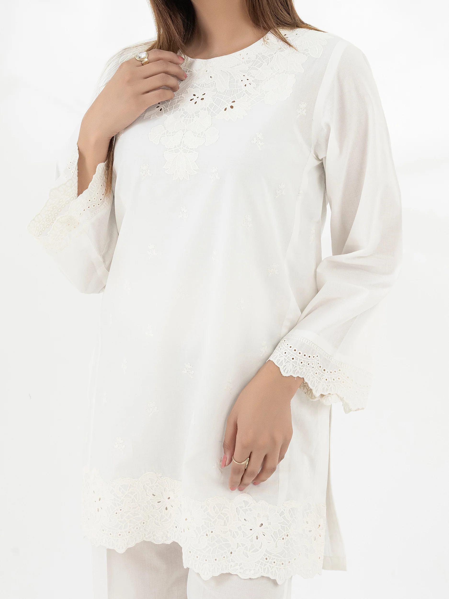 Cambric Kurti-Embroidered (Pret) - Image 6