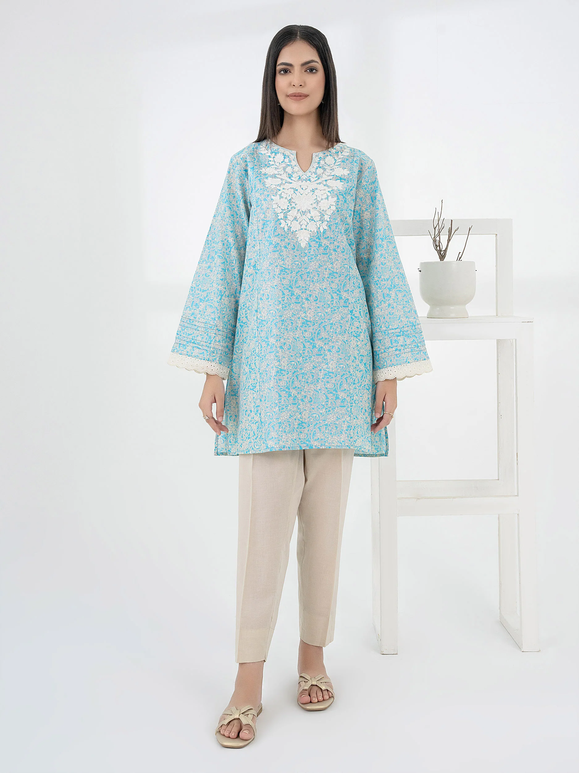 Cambric Kurti-Embroidered (Pret) - Image 2