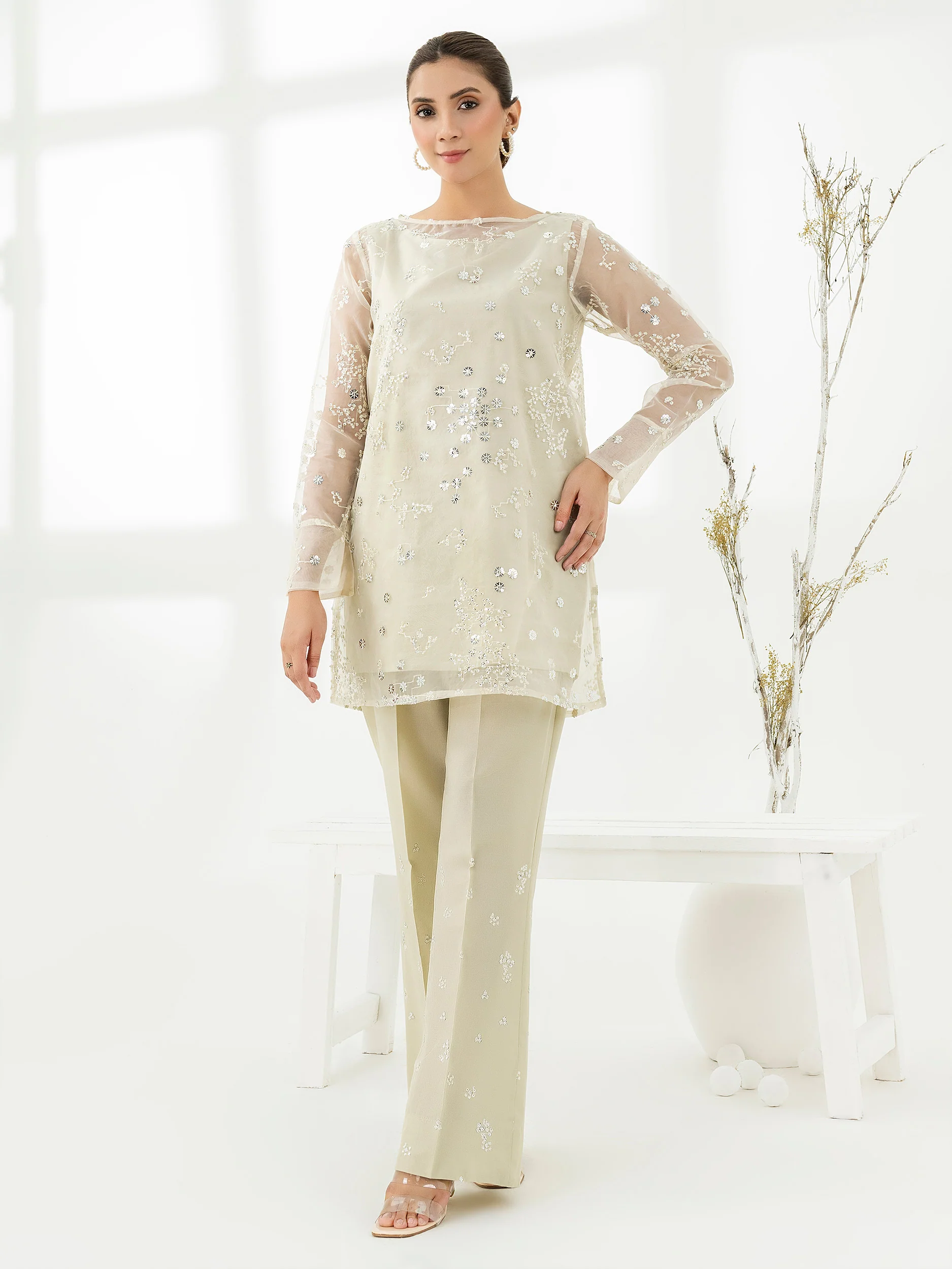 2 Piece Organza Suit-Embroidered (Pret) - Image 2