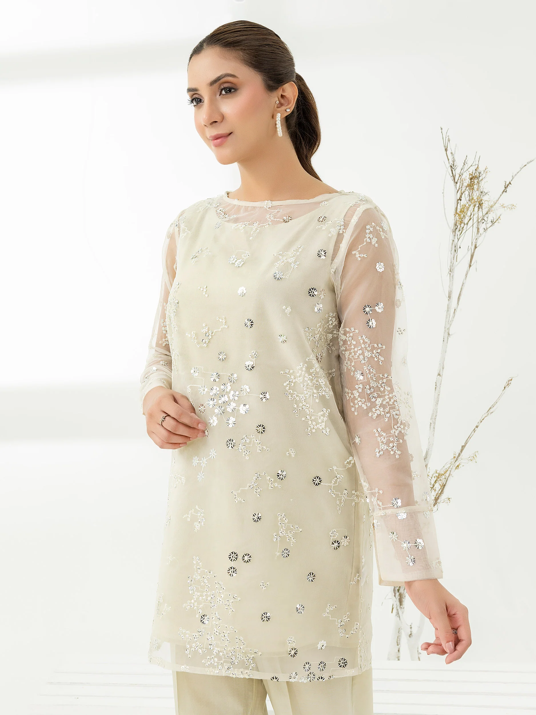 2 Piece Organza Suit-Embroidered (Pret) - Image 3