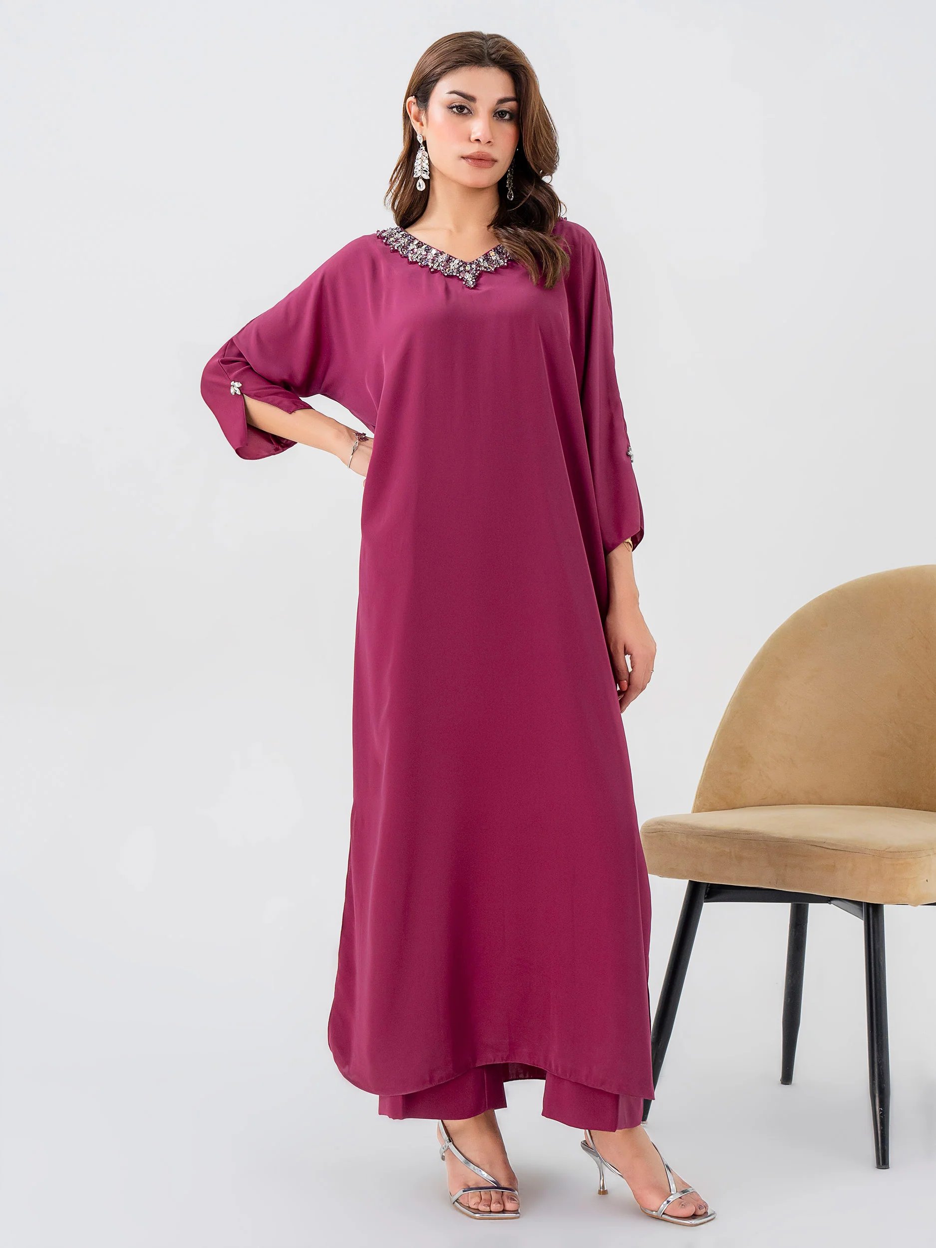 2 Piece Silk Suit-Embellished (Pret) - Image 2