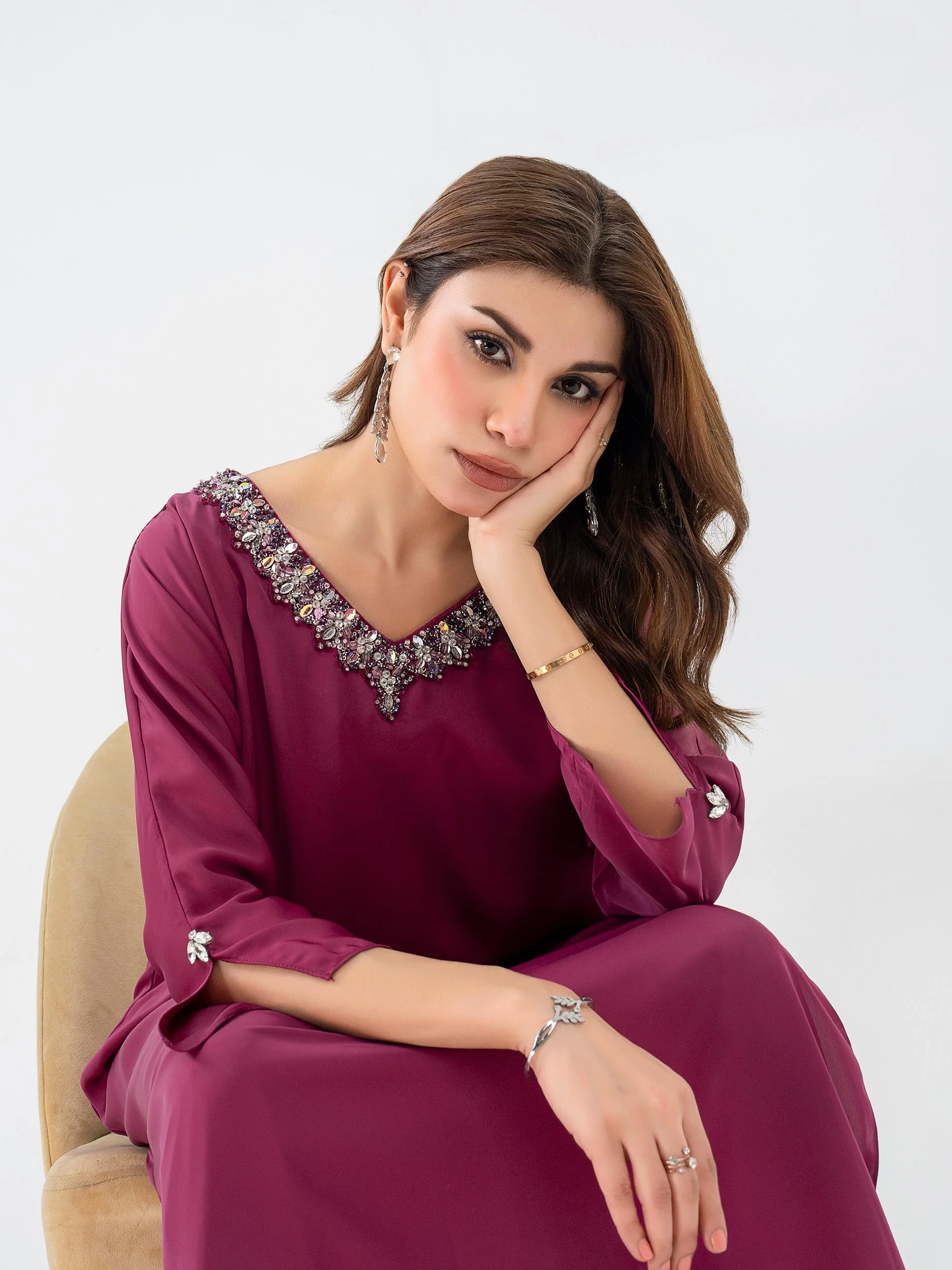 2 Piece Silk Suit-Embellished (Pret) - Image 3