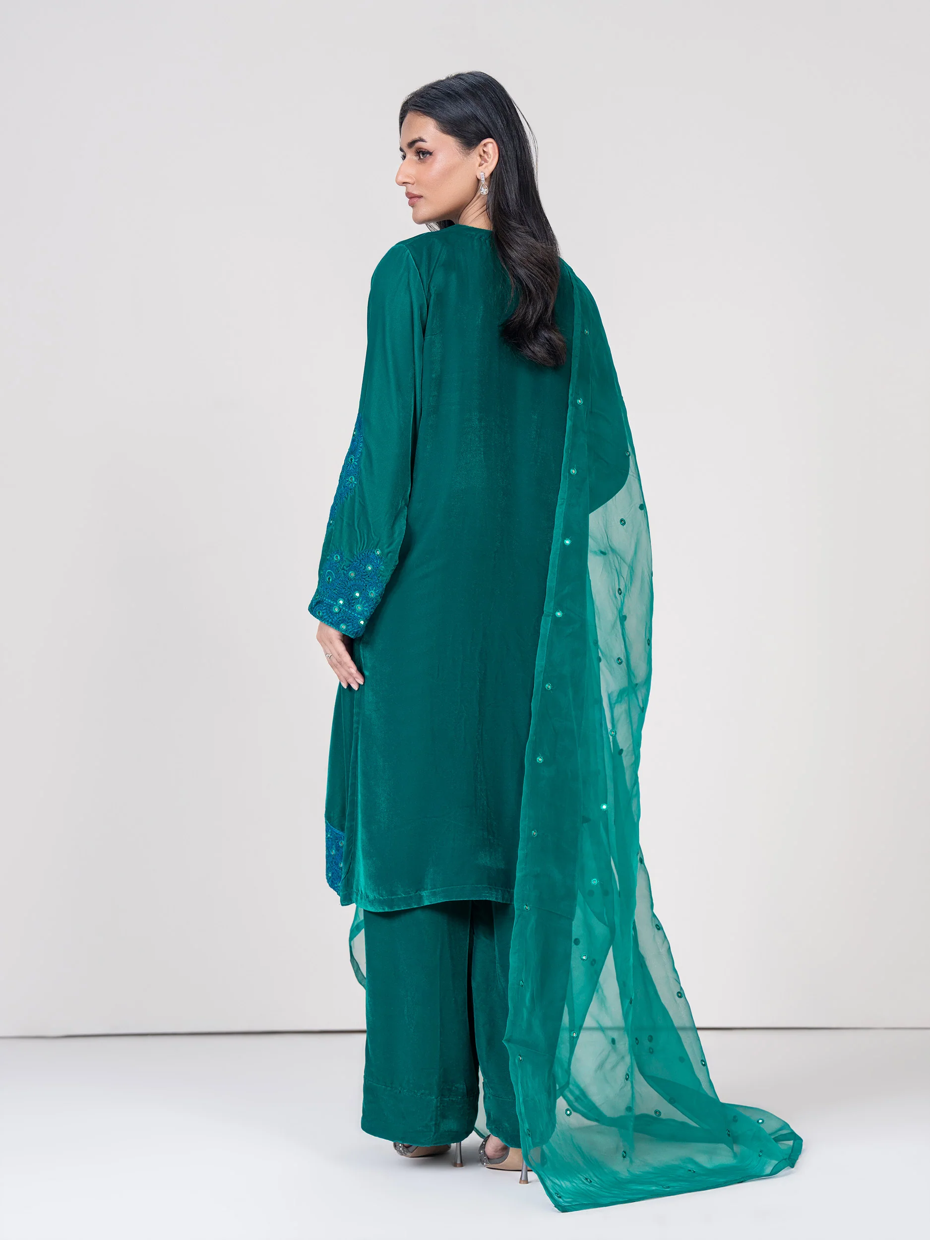 3 Piece Velvet Suit- Embroidered (Pret) - Image 4