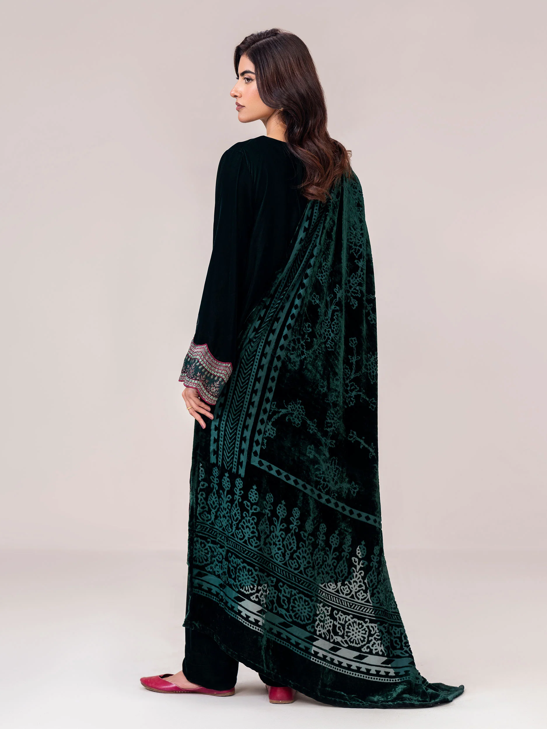 3 Piece Velvet Suit- Embroidered (Pret) - Image 3