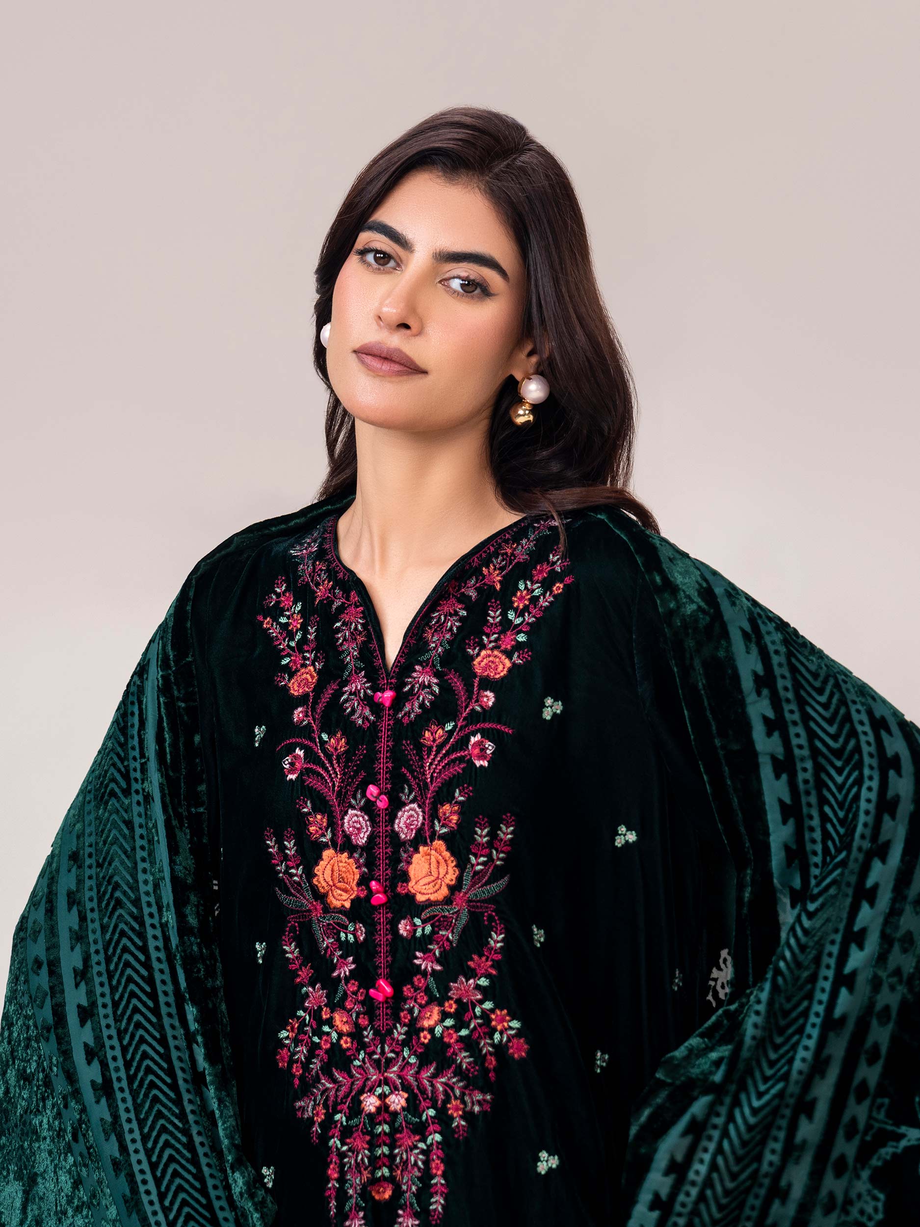 3 Piece Velvet Suit- Embroidered (Pret) - Image 6