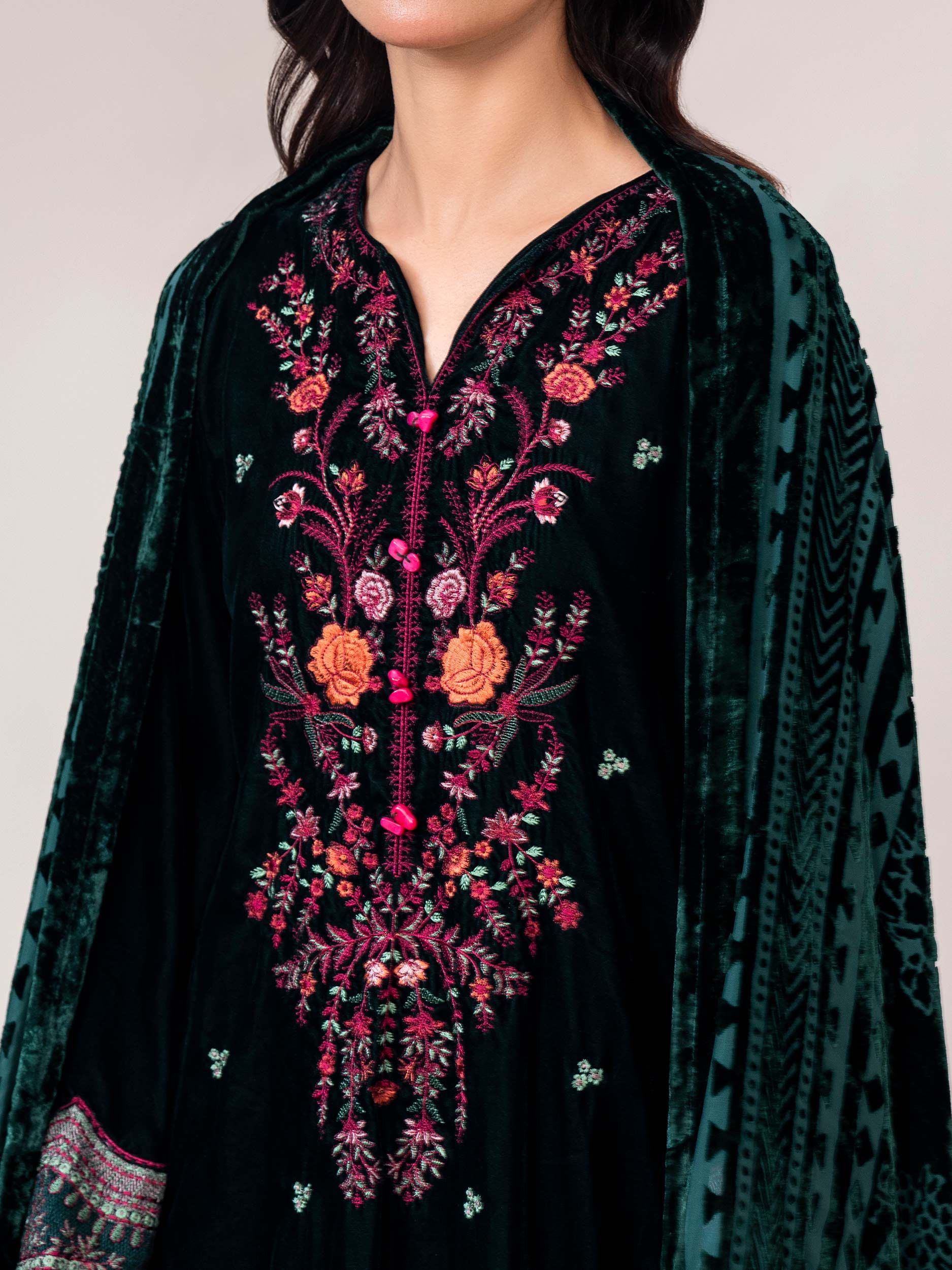 3 Piece Velvet Suit- Embroidered (Pret) - Image 7