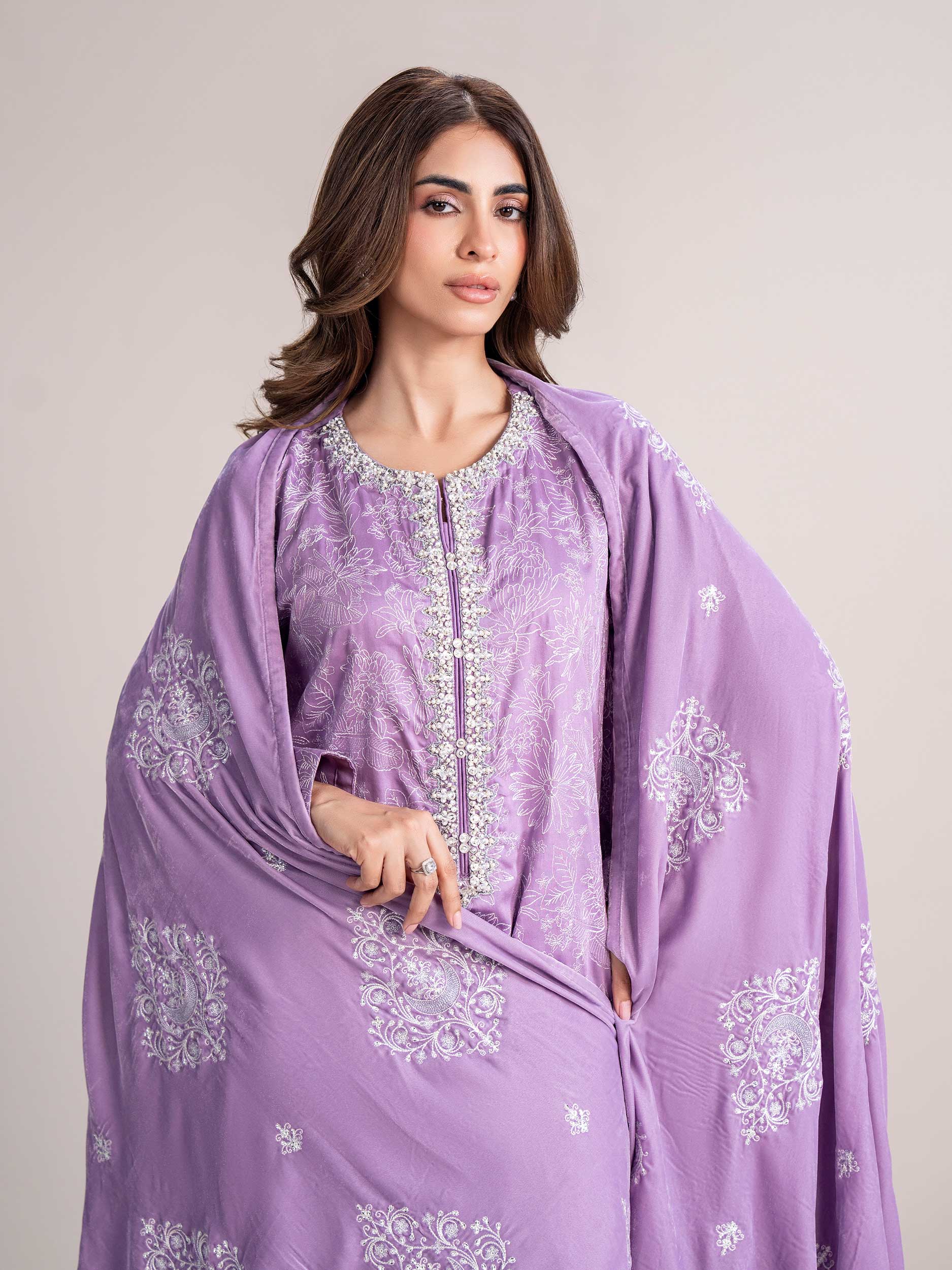 3 Piece Satin Suit- Embroidered (Pret) - Image 5