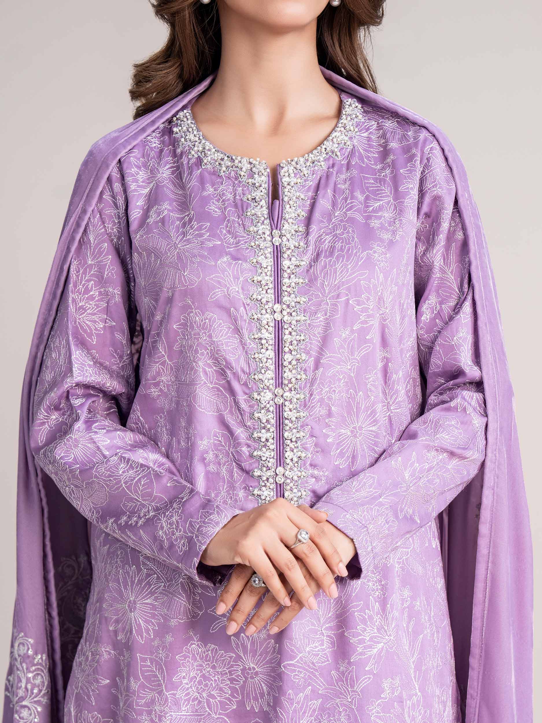 3 Piece Satin Suit- Embroidered (Pret) - Image 6