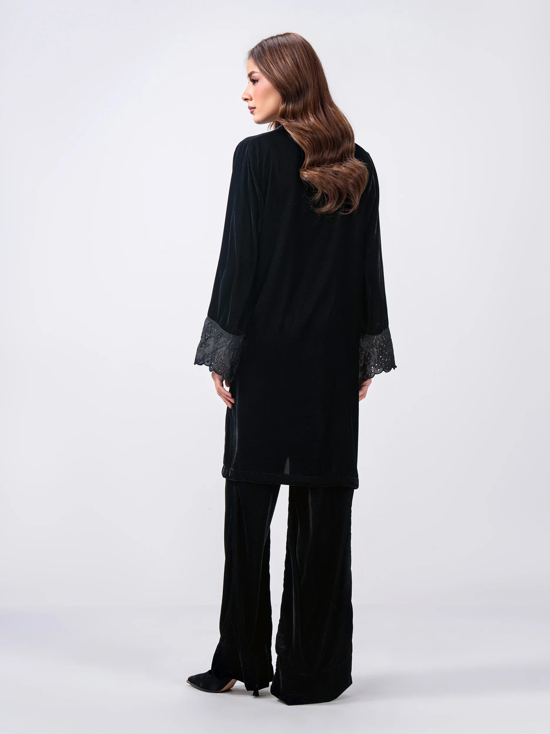 2 Piece Velvet Suit- Embroidered (Pret) - Image 3