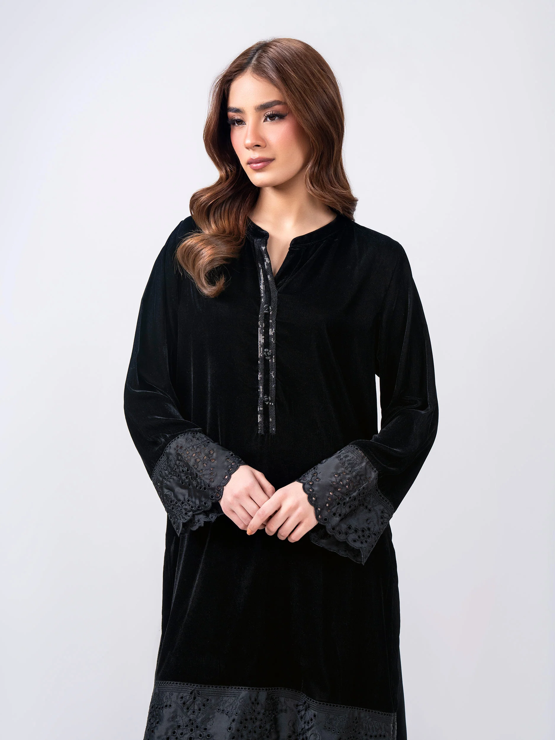 2 Piece Velvet Suit- Embroidered (Pret) - Image 4