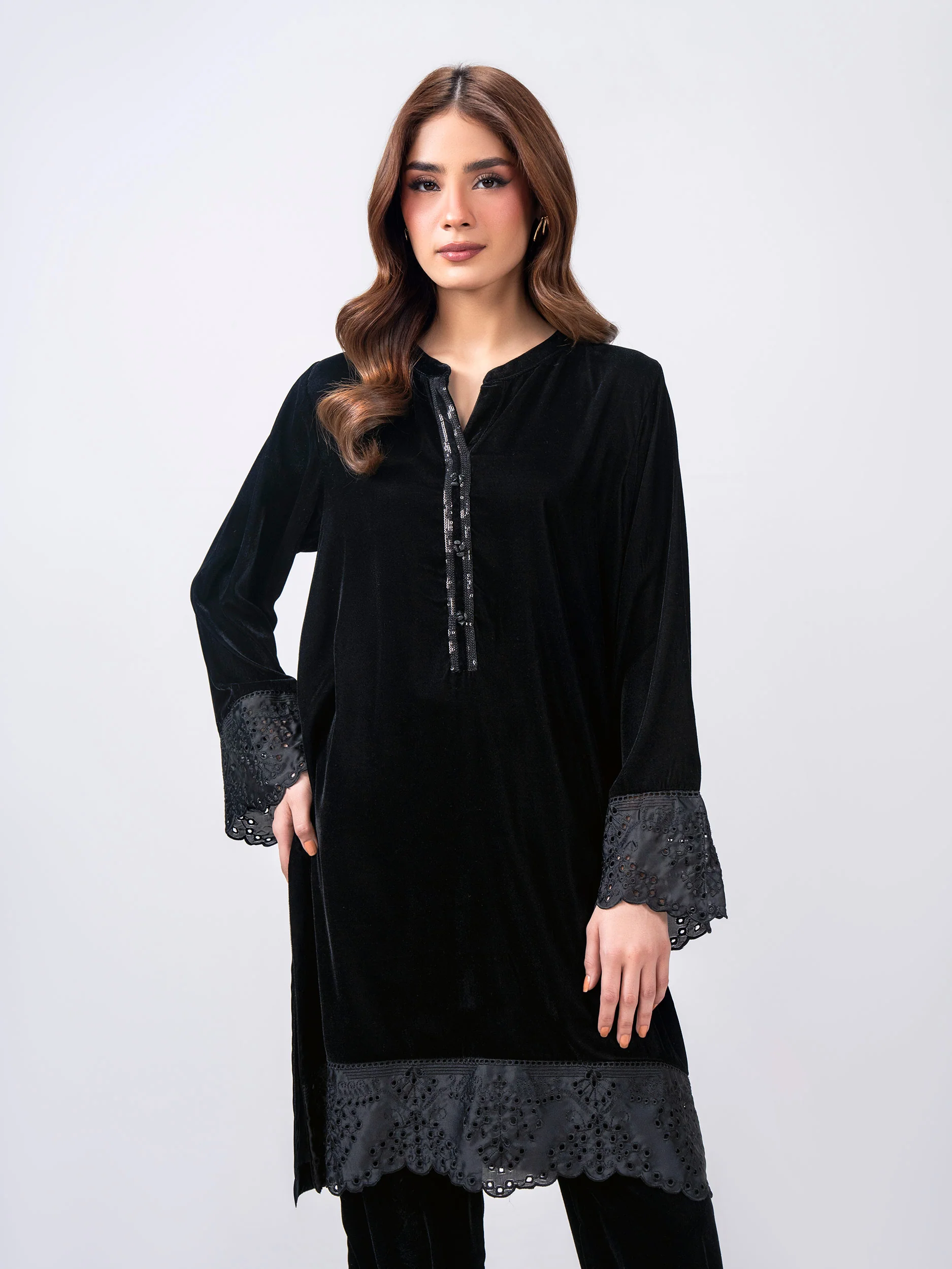 2 Piece Velvet Suit- Embroidered (Pret) - Image 5