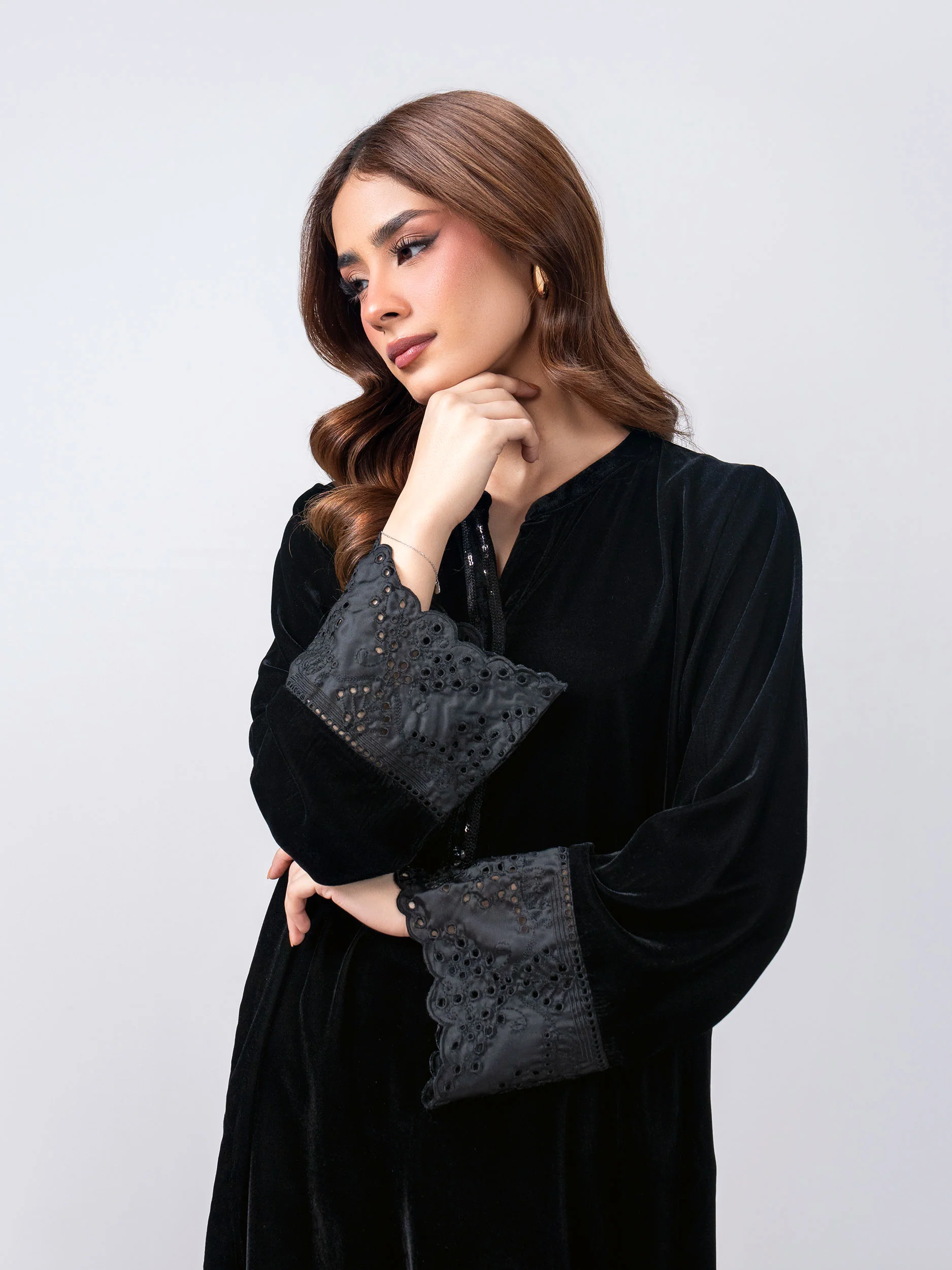 2 Piece Velvet Suit- Embroidered (Pret) - Image 6
