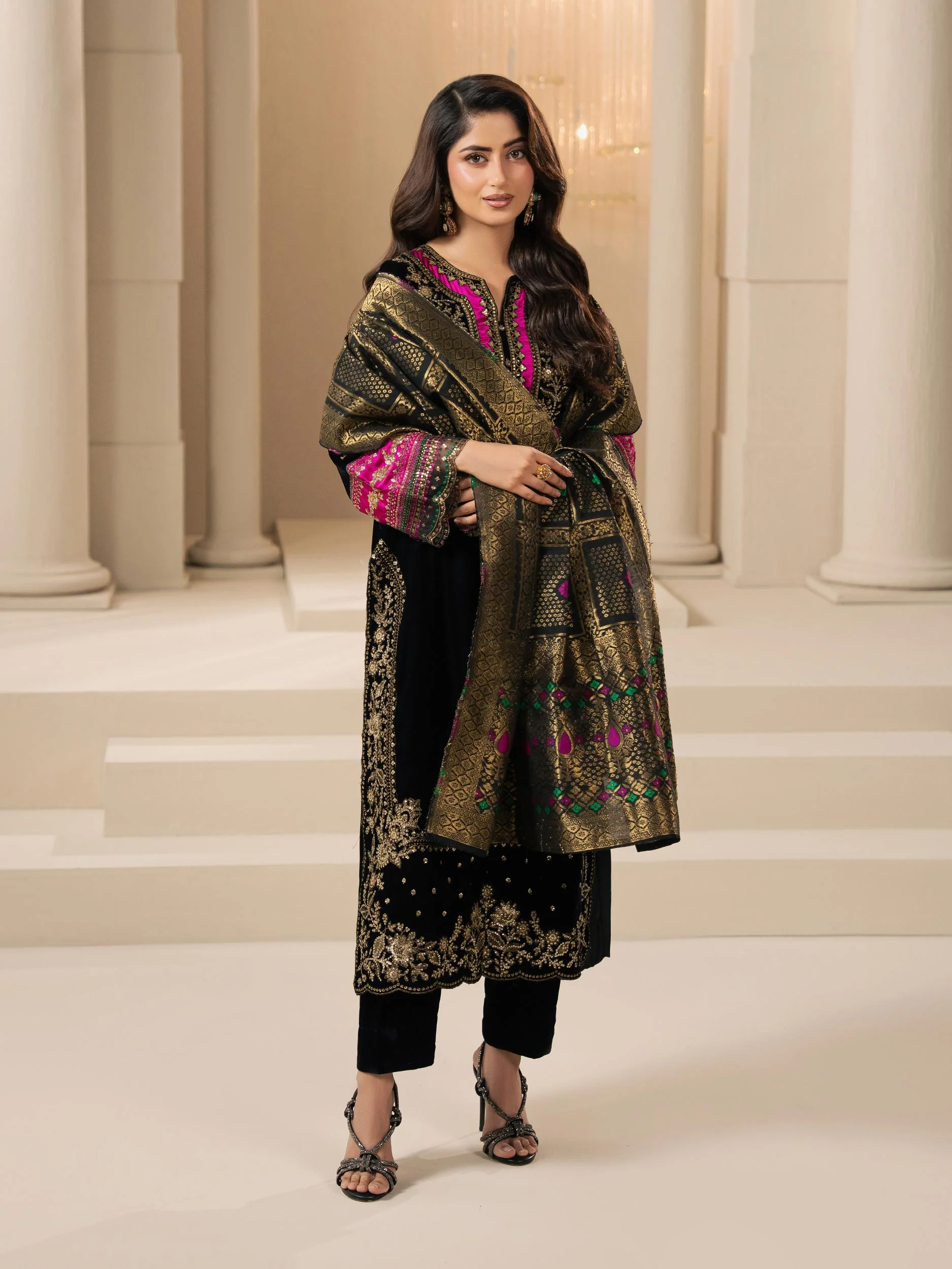 3 Piece Velvet Suit-Embroidered (Pret) - Image 3