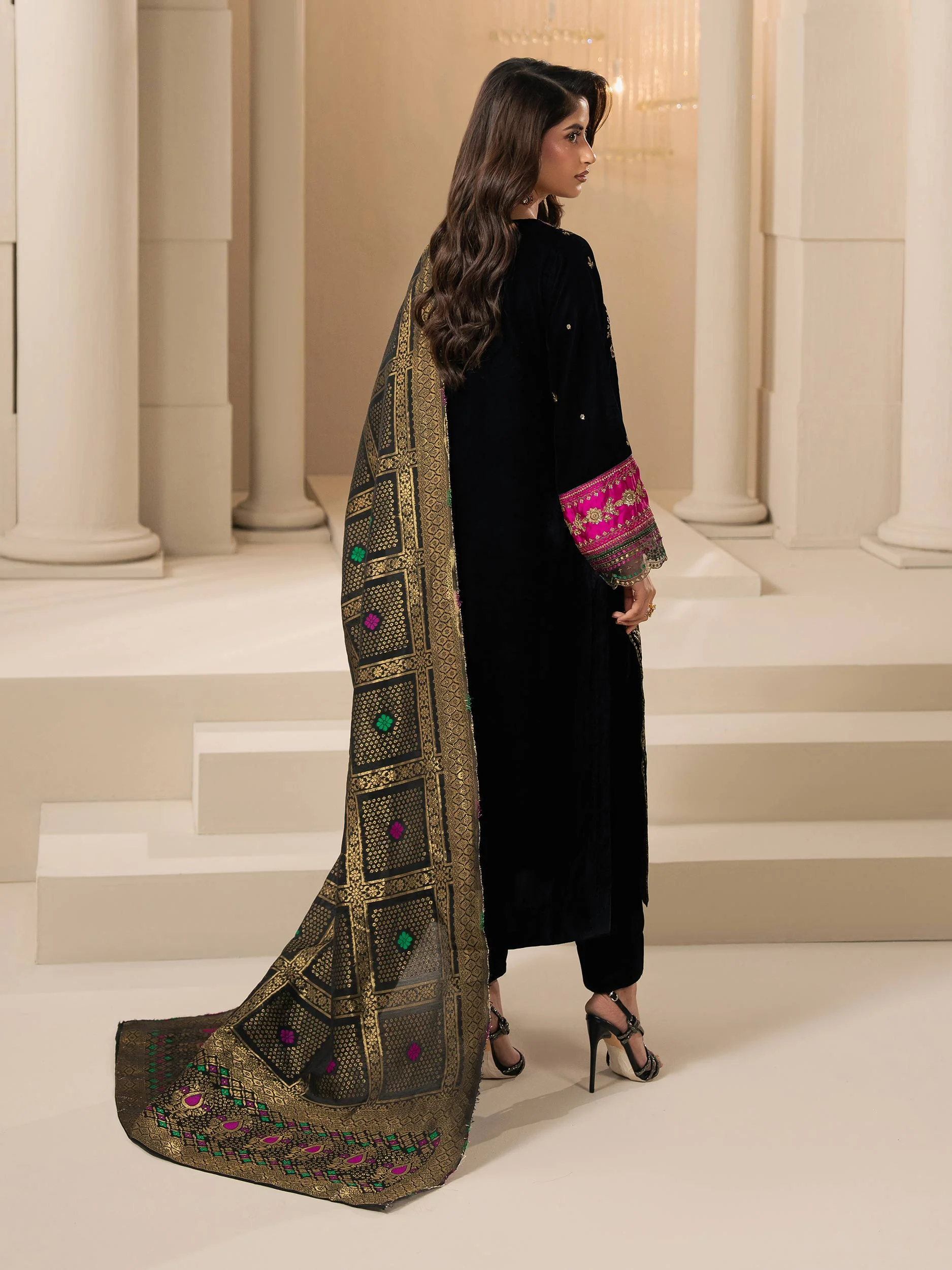 3 Piece Velvet Suit-Embroidered (Pret) - Image 4