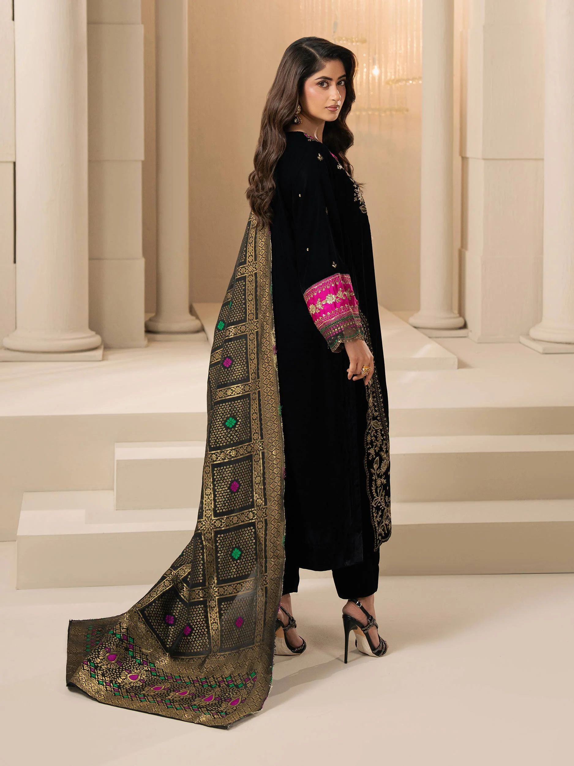 3 Piece Velvet Suit-Embroidered (Pret) - Image 5
