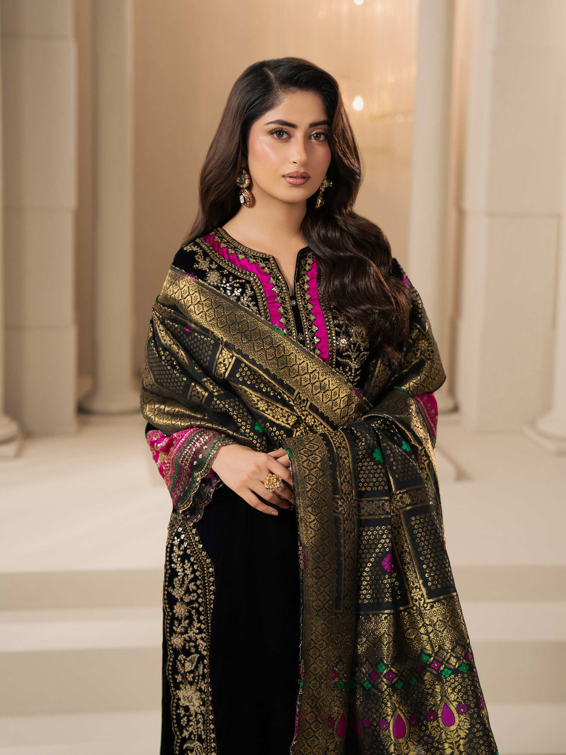 3 Piece Velvet Suit-Embroidered (Pret) - Image 7