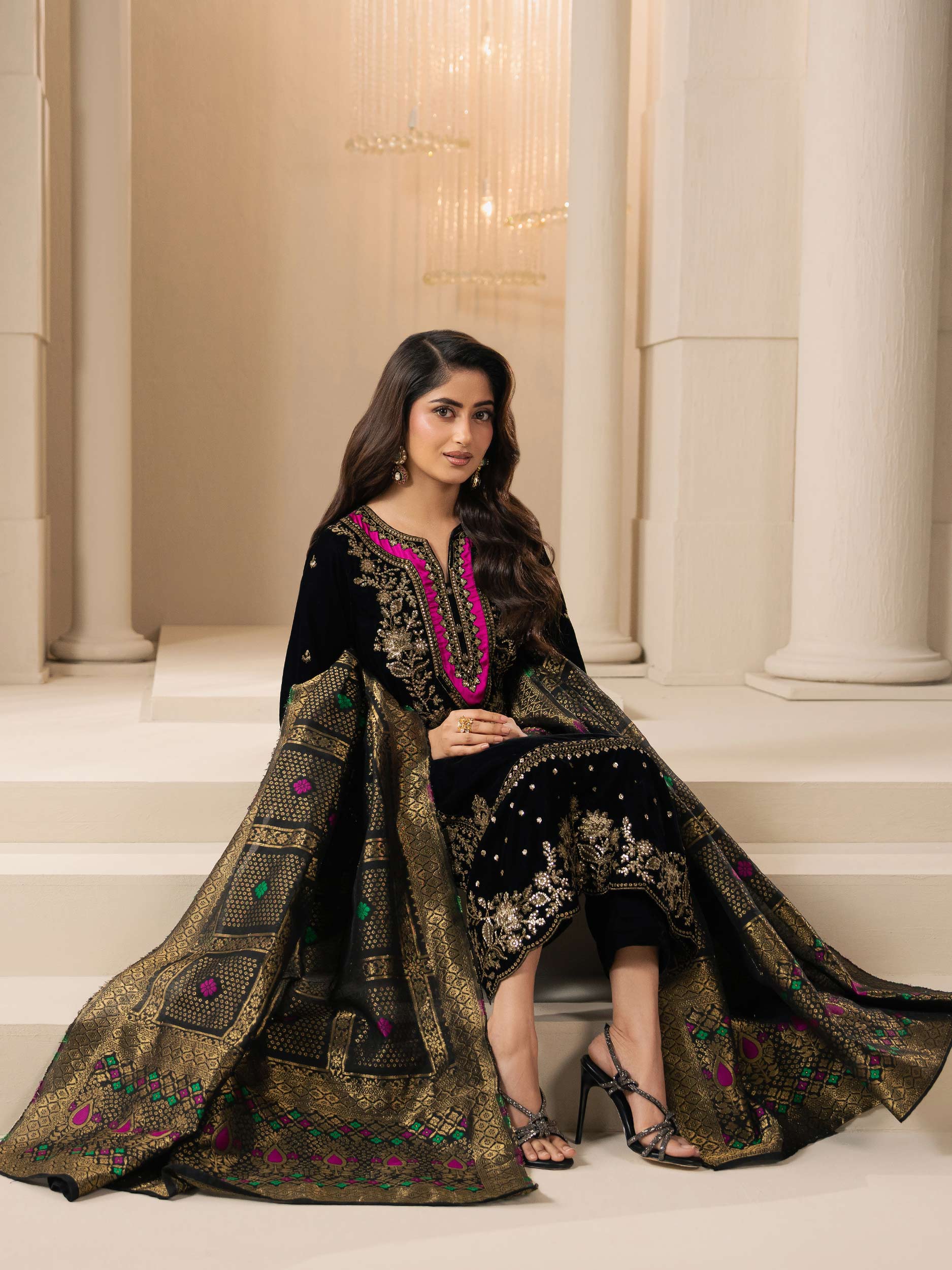 3 Piece Velvet Suit-Embroidered (Pret) - Image 8