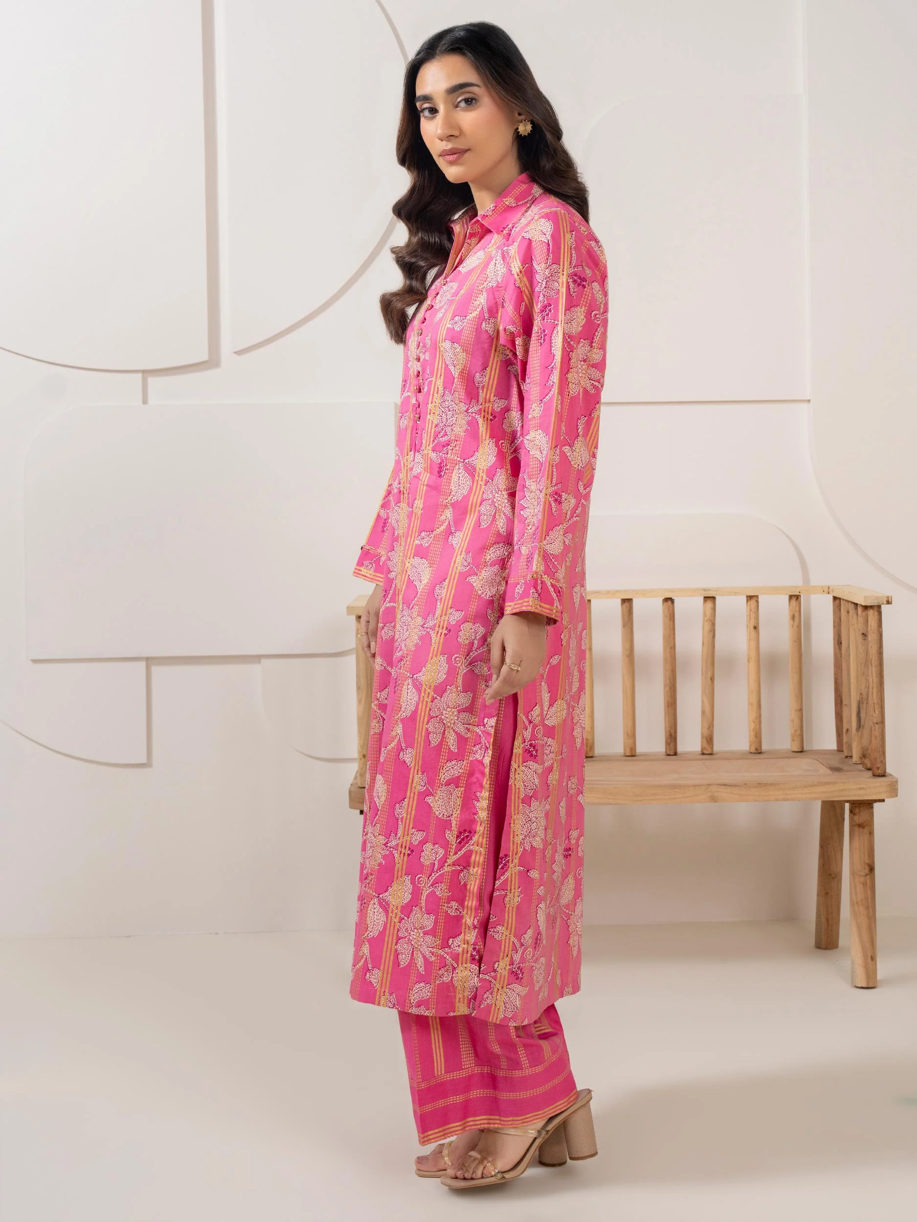 2 Piece Satin Suit Printed (Pret) - Image 3