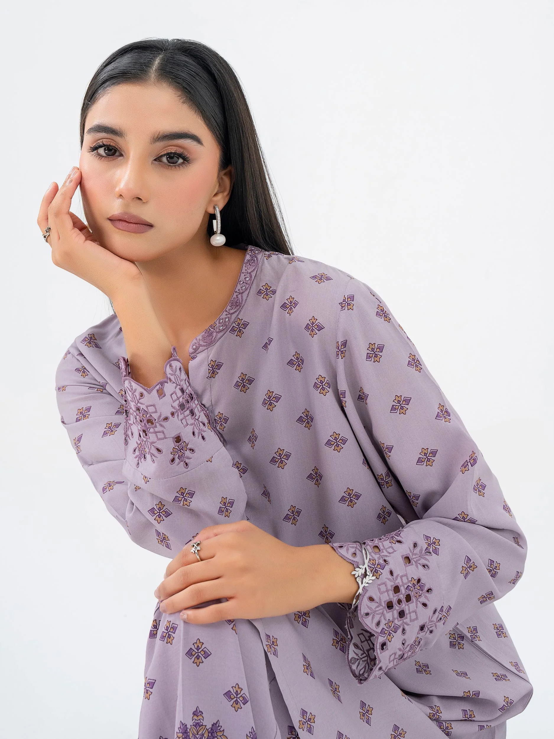 2 Piece Linen Suit-Embroidered (Pret) - Image 2