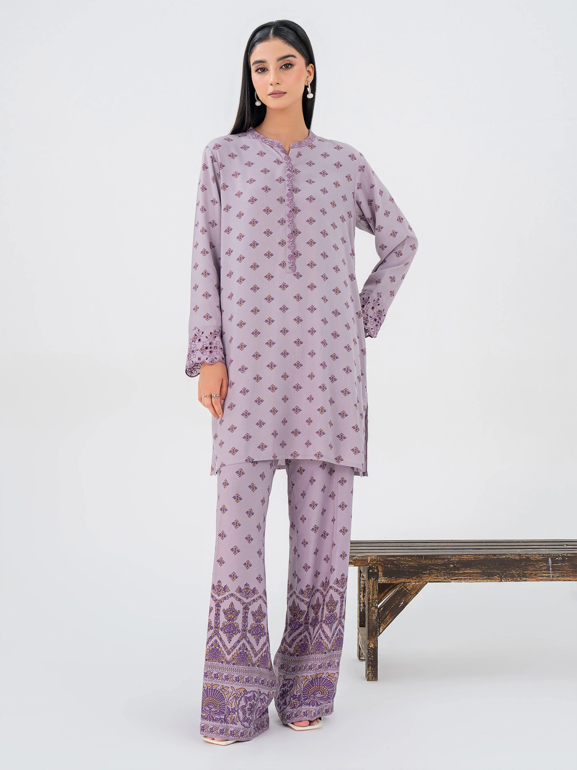 2 Piece Linen Suit-Embroidered (Pret) - Image 3