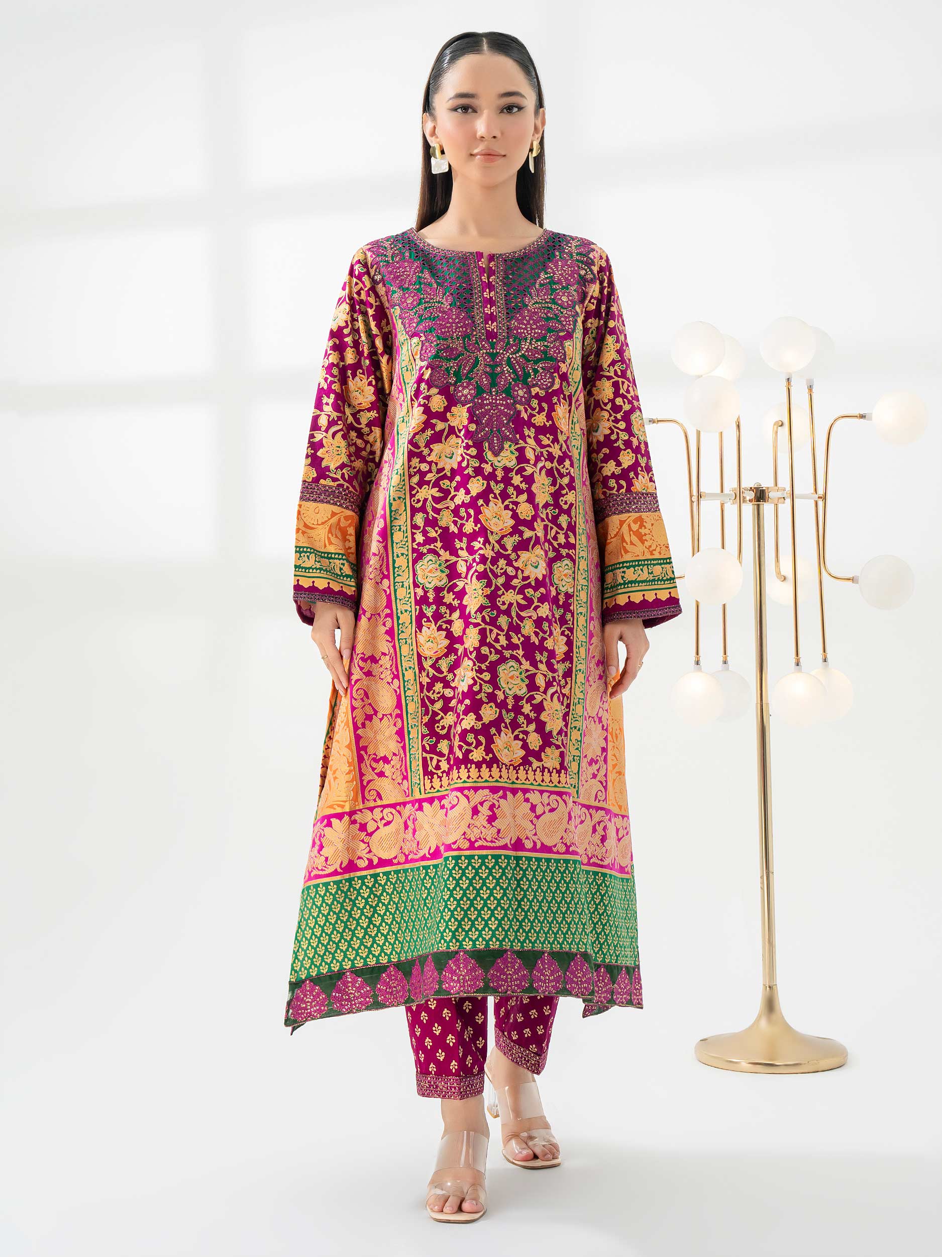 2 Piece Satin Suit-Embroidered (Pret) - Image 2