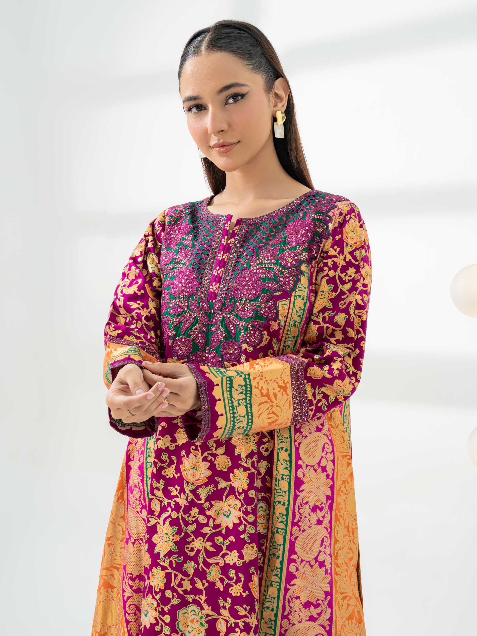 2 Piece Satin Suit-Embroidered (Pret) - Image 3