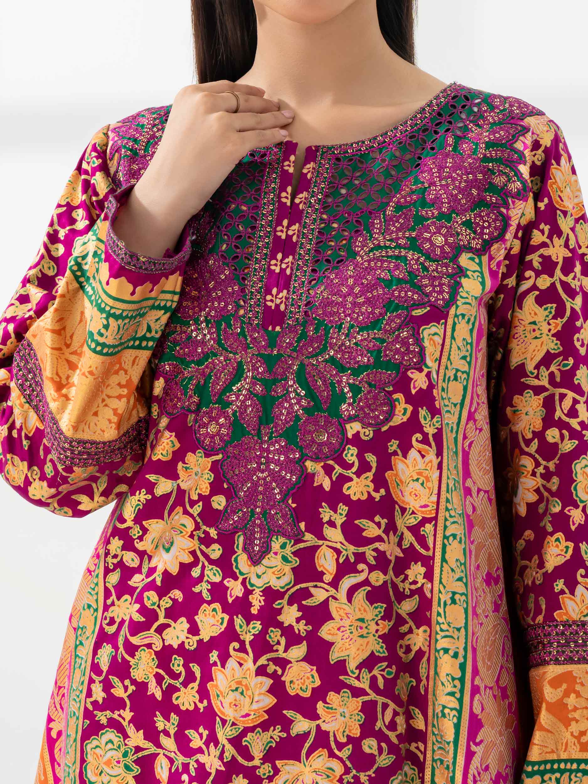 2 Piece Satin Suit-Embroidered (Pret) - Image 6