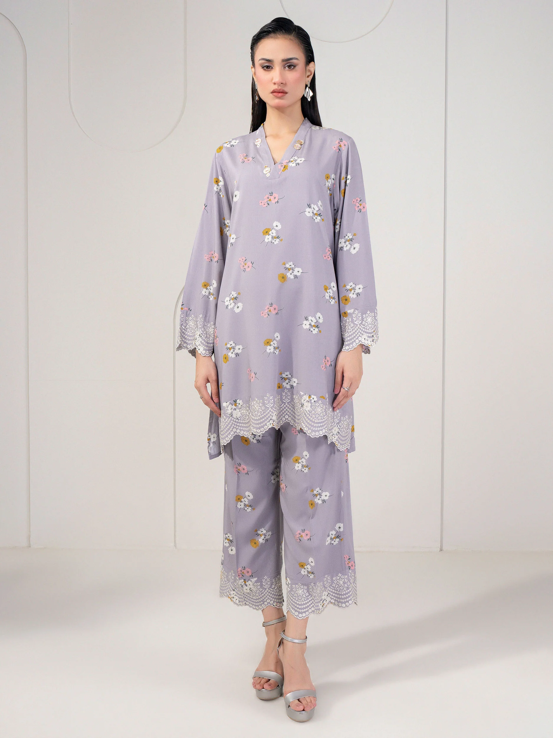 2 Piece Linen Suit-Embroidered (Pret) - Image 2