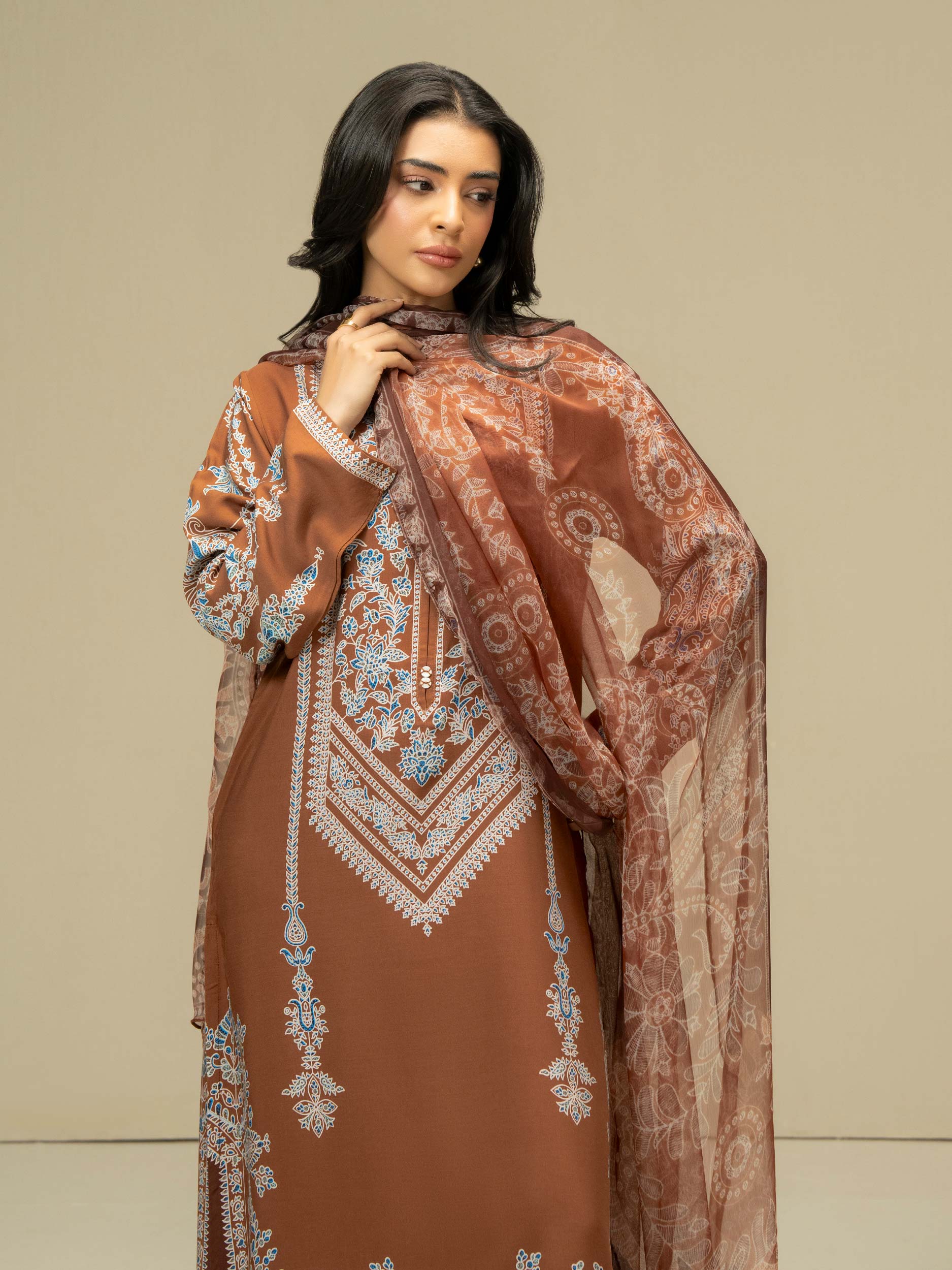 3 Piece Linen Suit-Prined (Pret) - Image 3