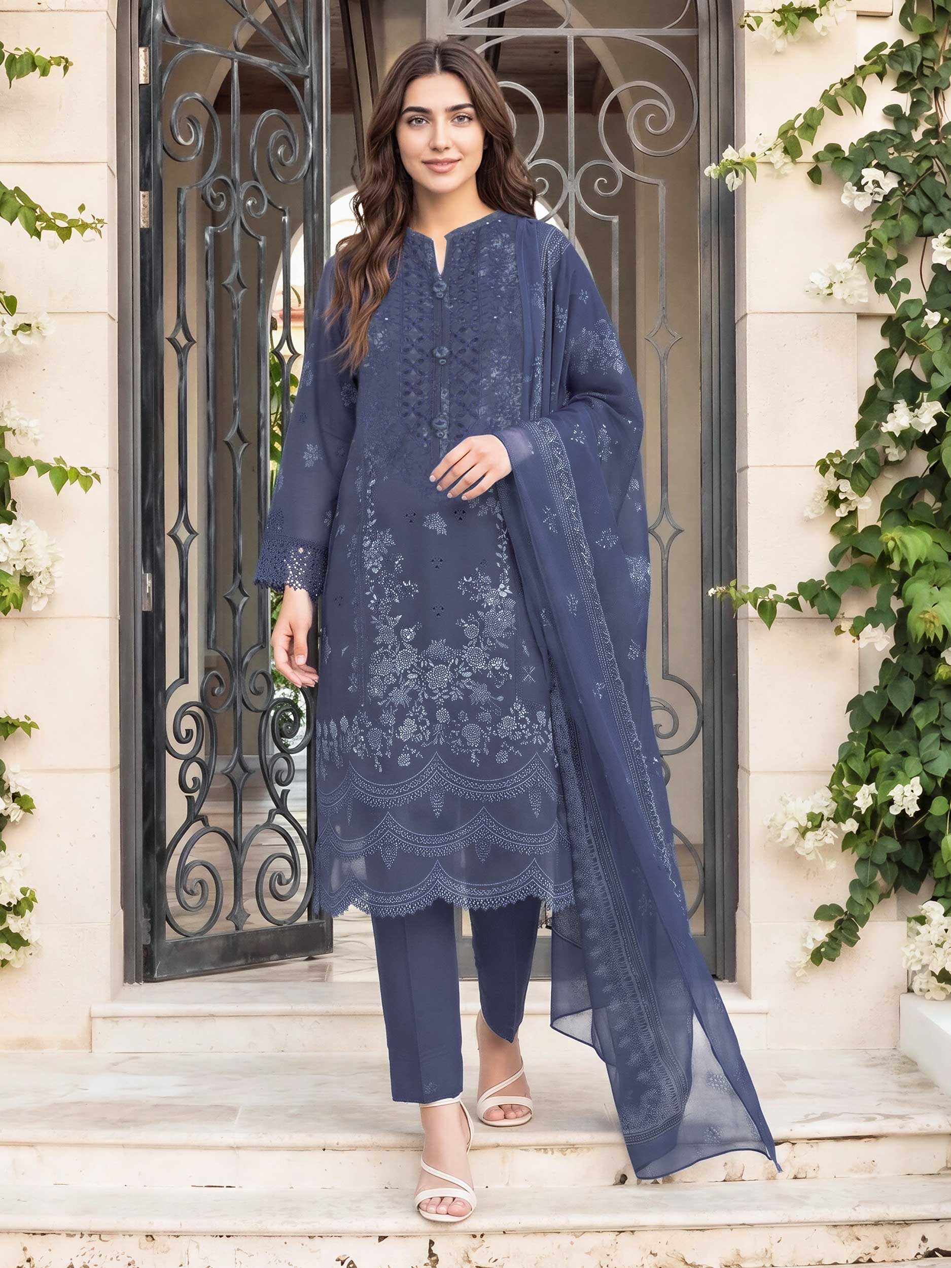 3 Piece Cambric Suit- Embroidered (Pret) - Image 2