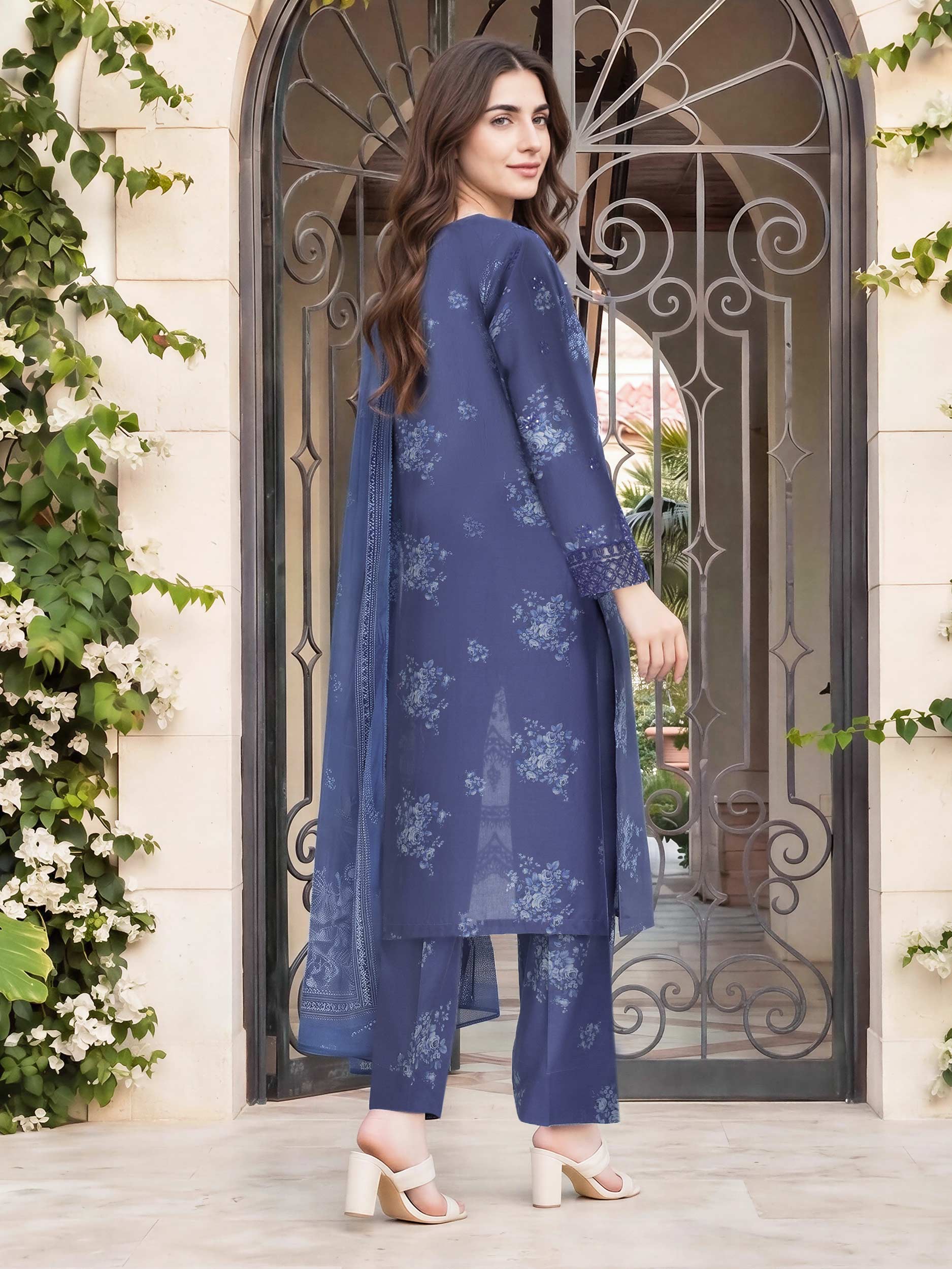 3 Piece Cambric Suit- Embroidered (Pret) - Image 3