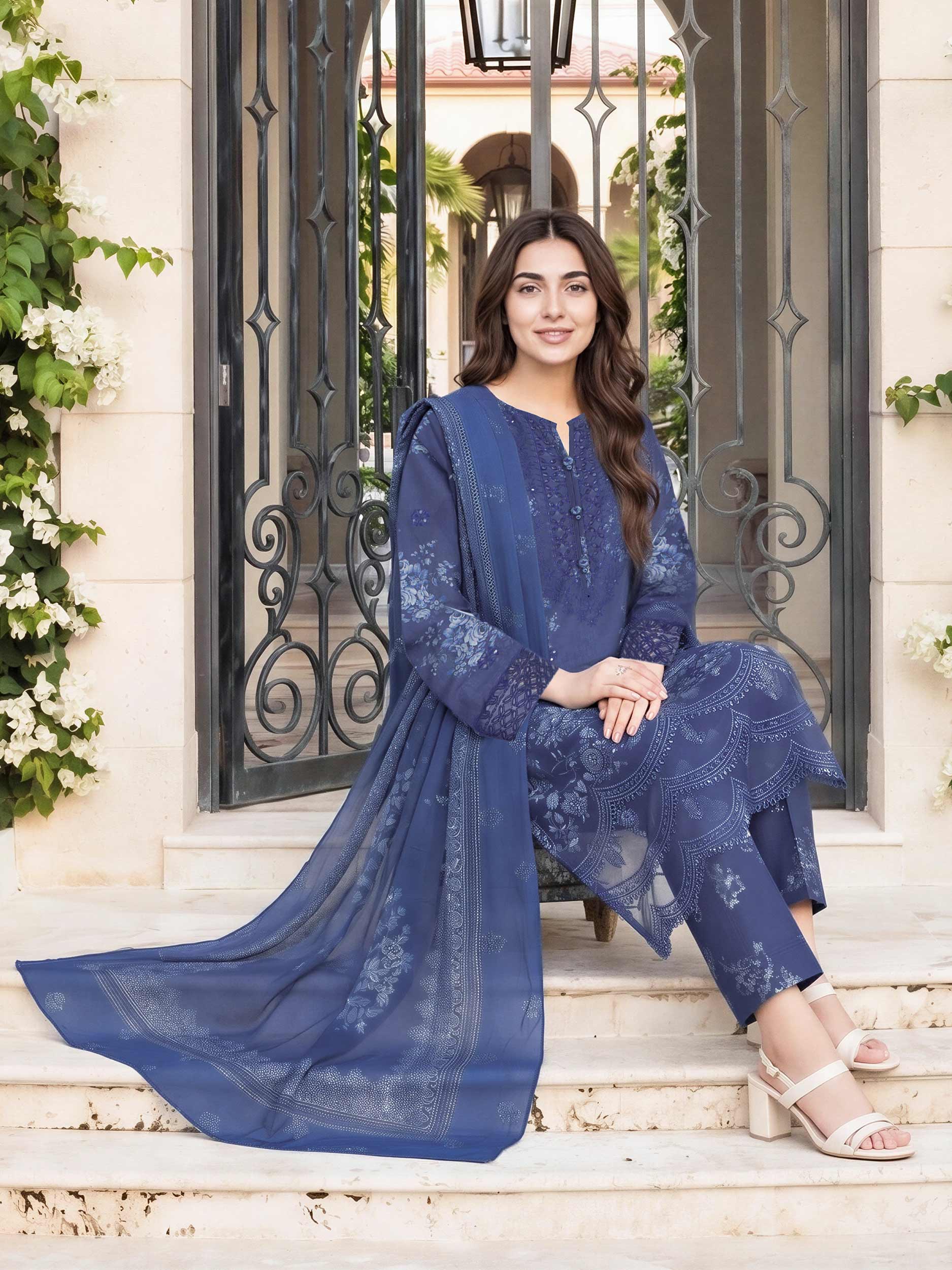 3 Piece Cambric Suit- Embroidered (Pret) - Image 4