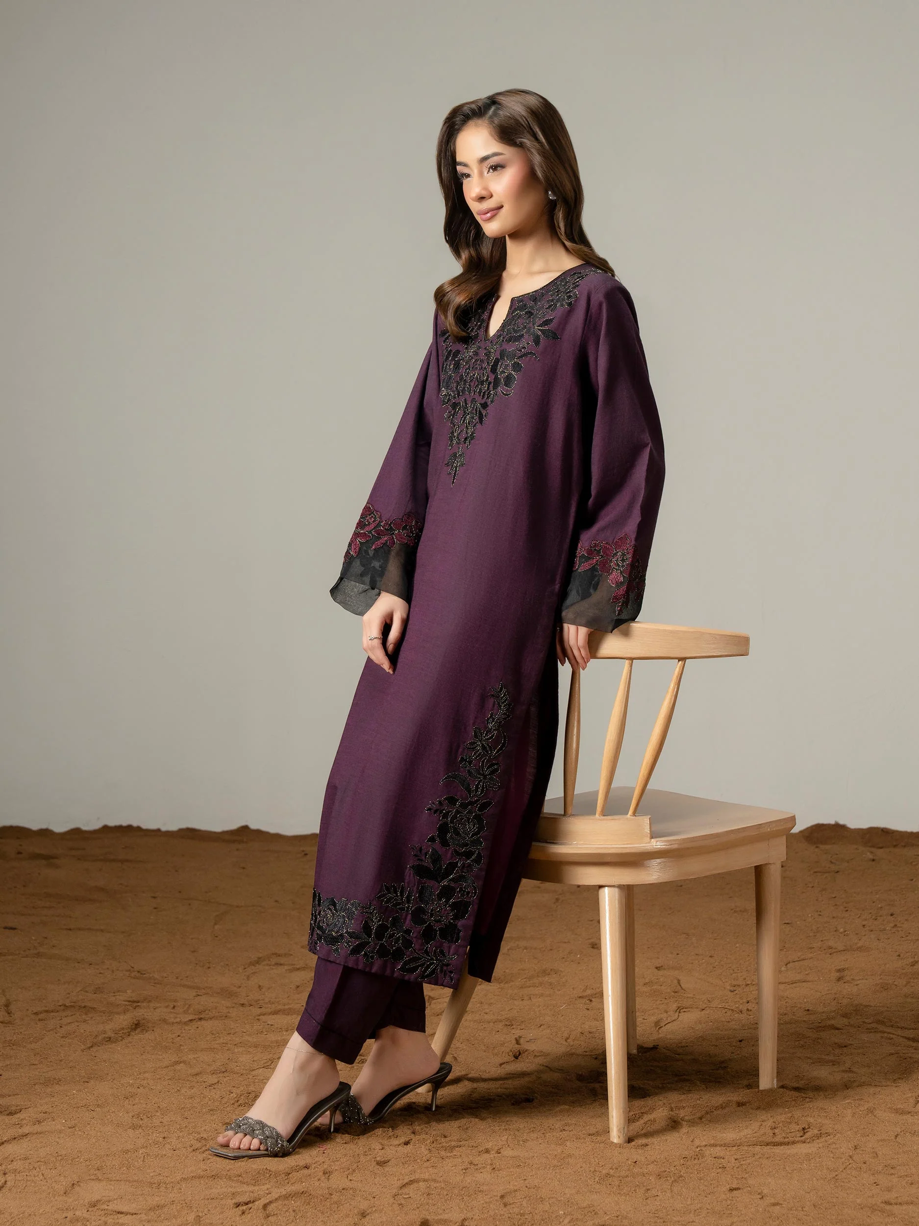 2 Piece Yarn Dyed Suit-Embroidered (Pret) - Image 3
