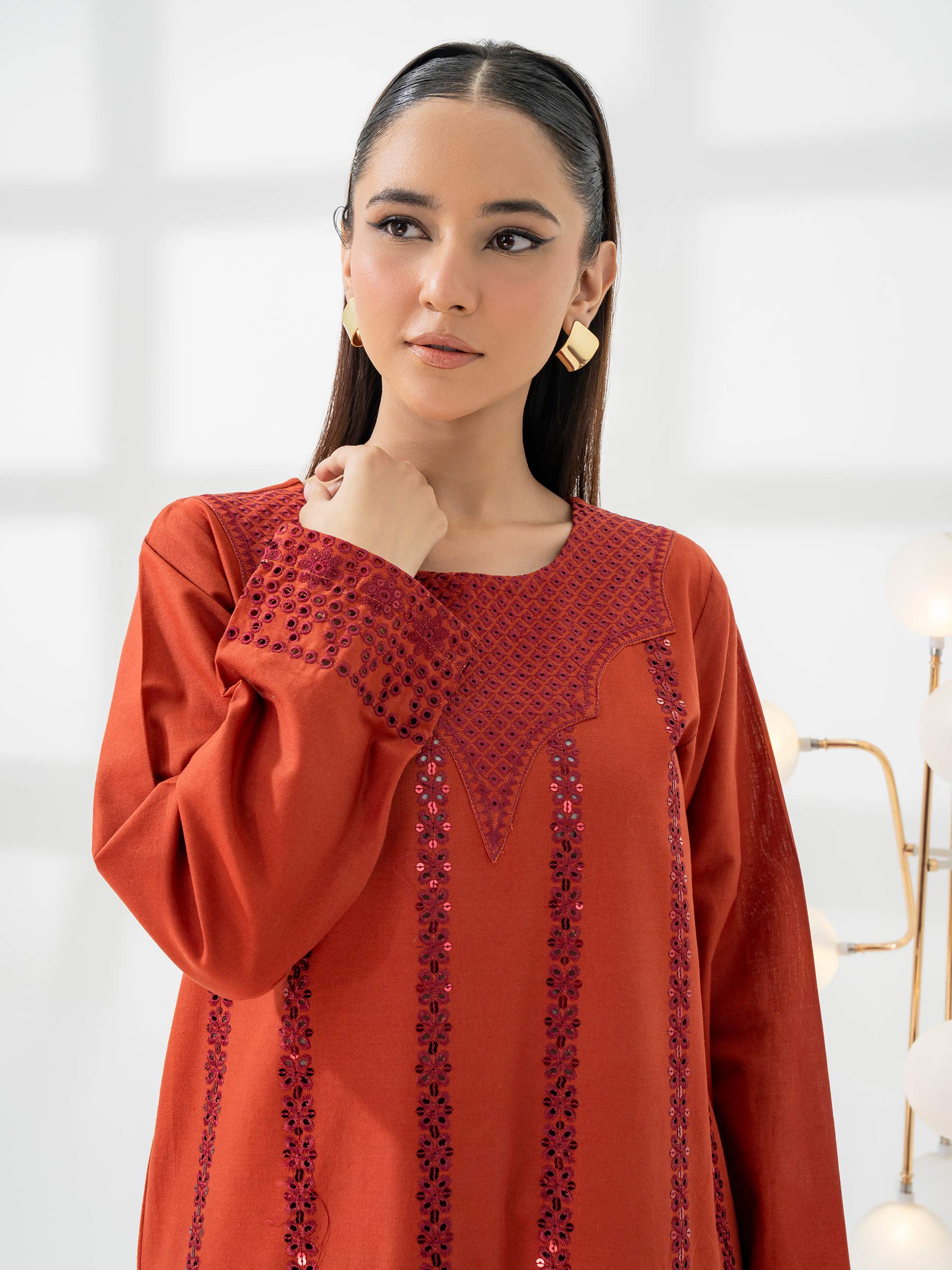 2 Piece Khaddar Suit-Embroidered (Pret) - Image 2