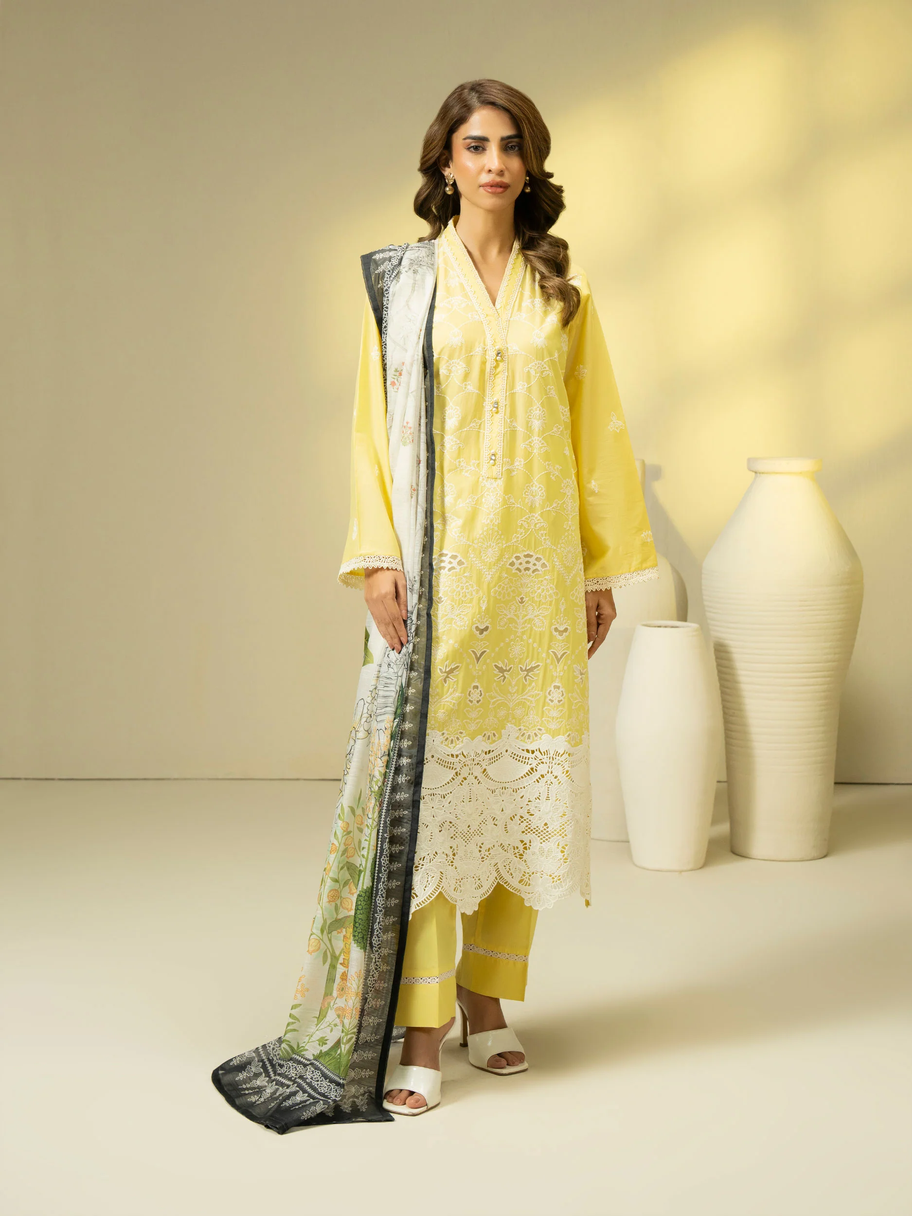 3 Piece Cambric Suit-Embroidered (Pret) - Image 3