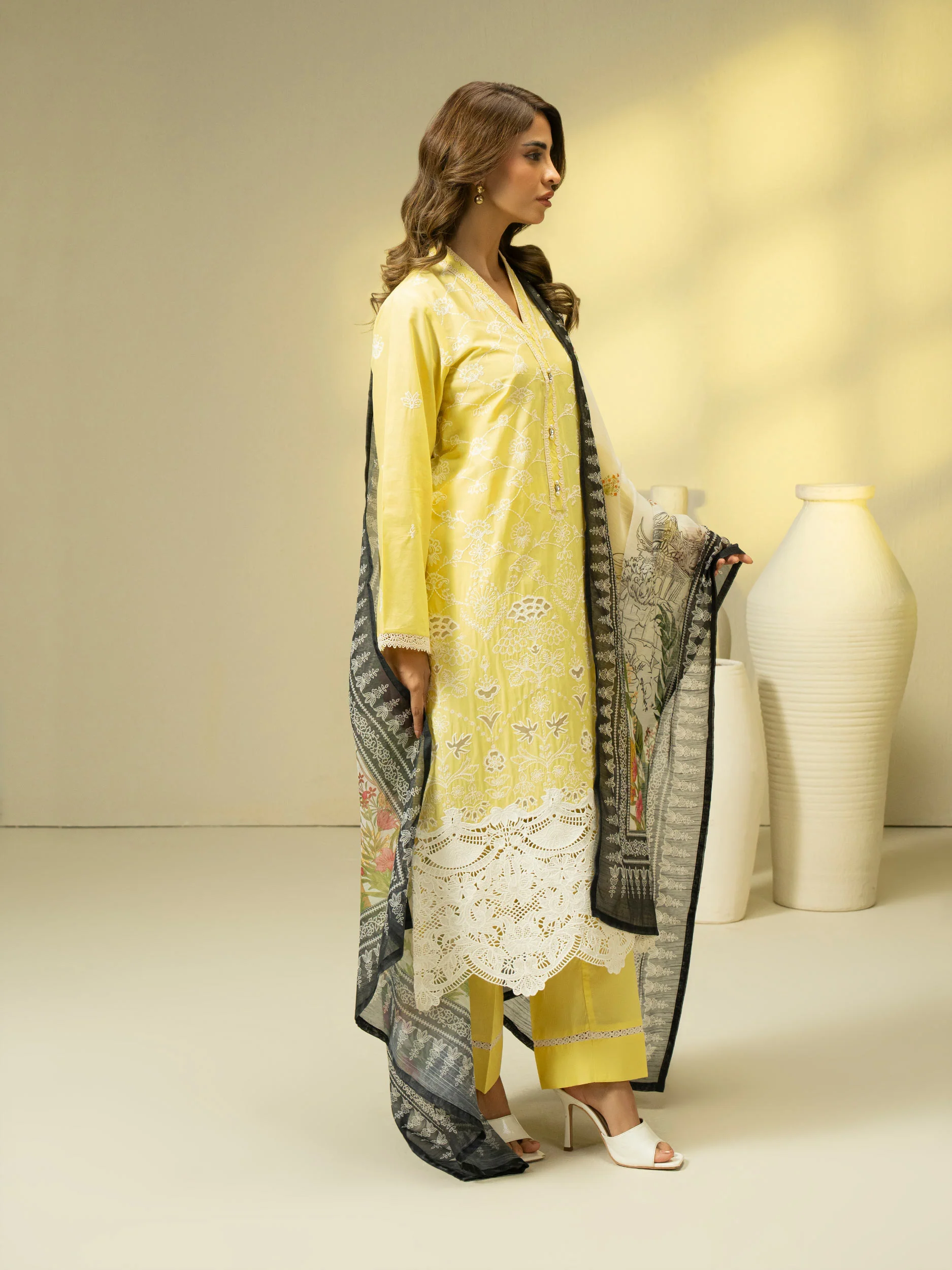 3 Piece Cambric Suit-Embroidered (Pret) - Image 4