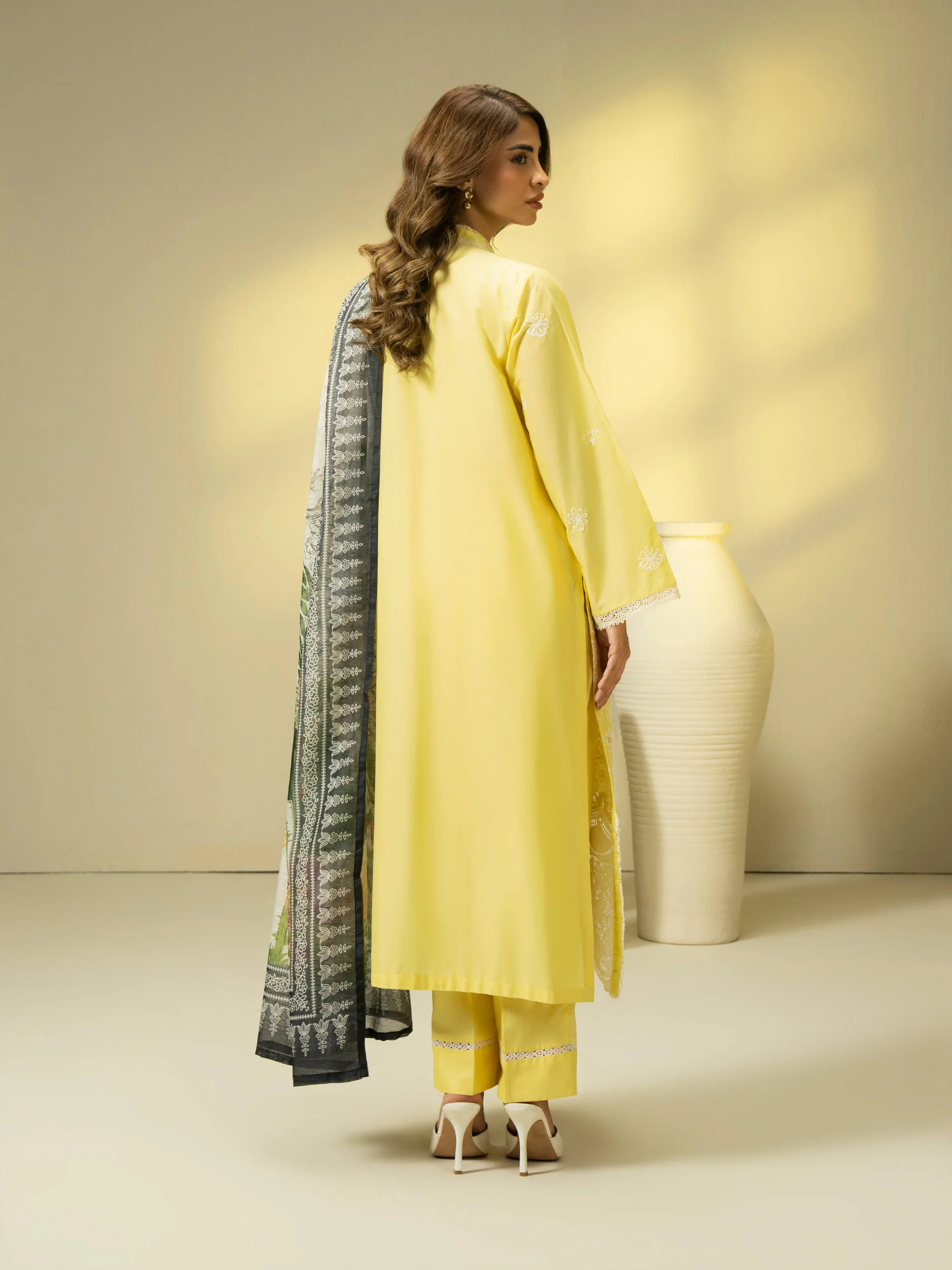 3 Piece Cambric Suit-Embroidered (Pret) - Image 5