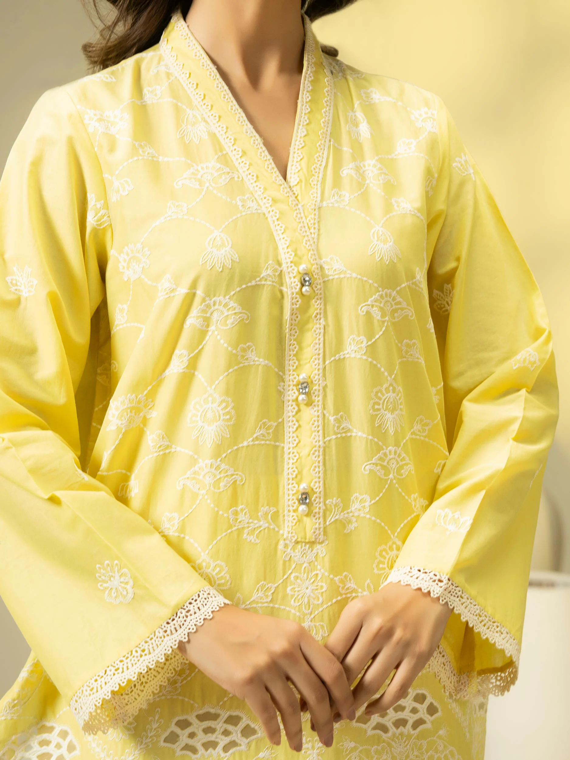 3 Piece Cambric Suit-Embroidered (Pret) - Image 6