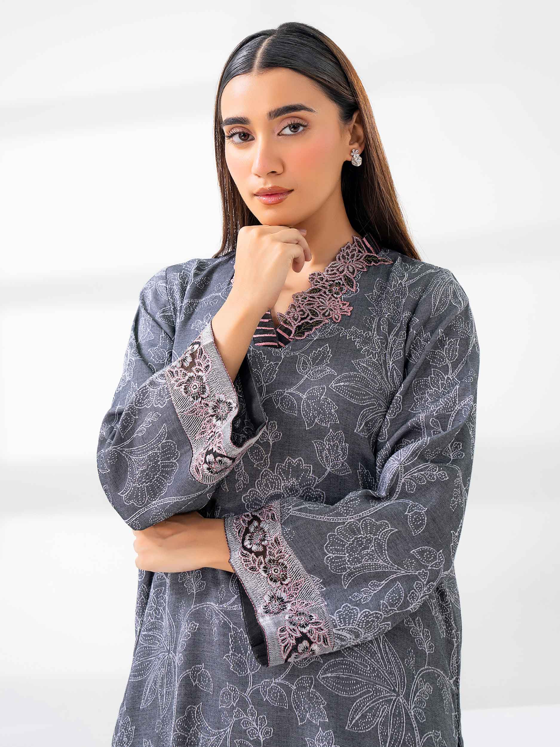 2 Piece Jacquard Suit-Embroidered (Pret) - Image 2