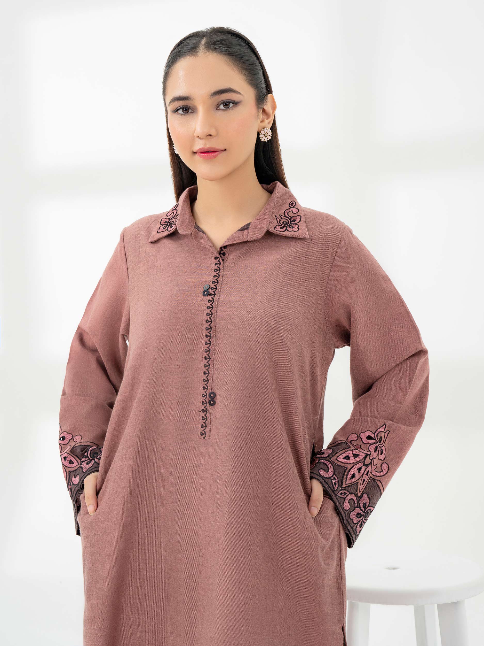 2 Piece Yarn Dyed Suit-Embroidered (Pret) - Image 4