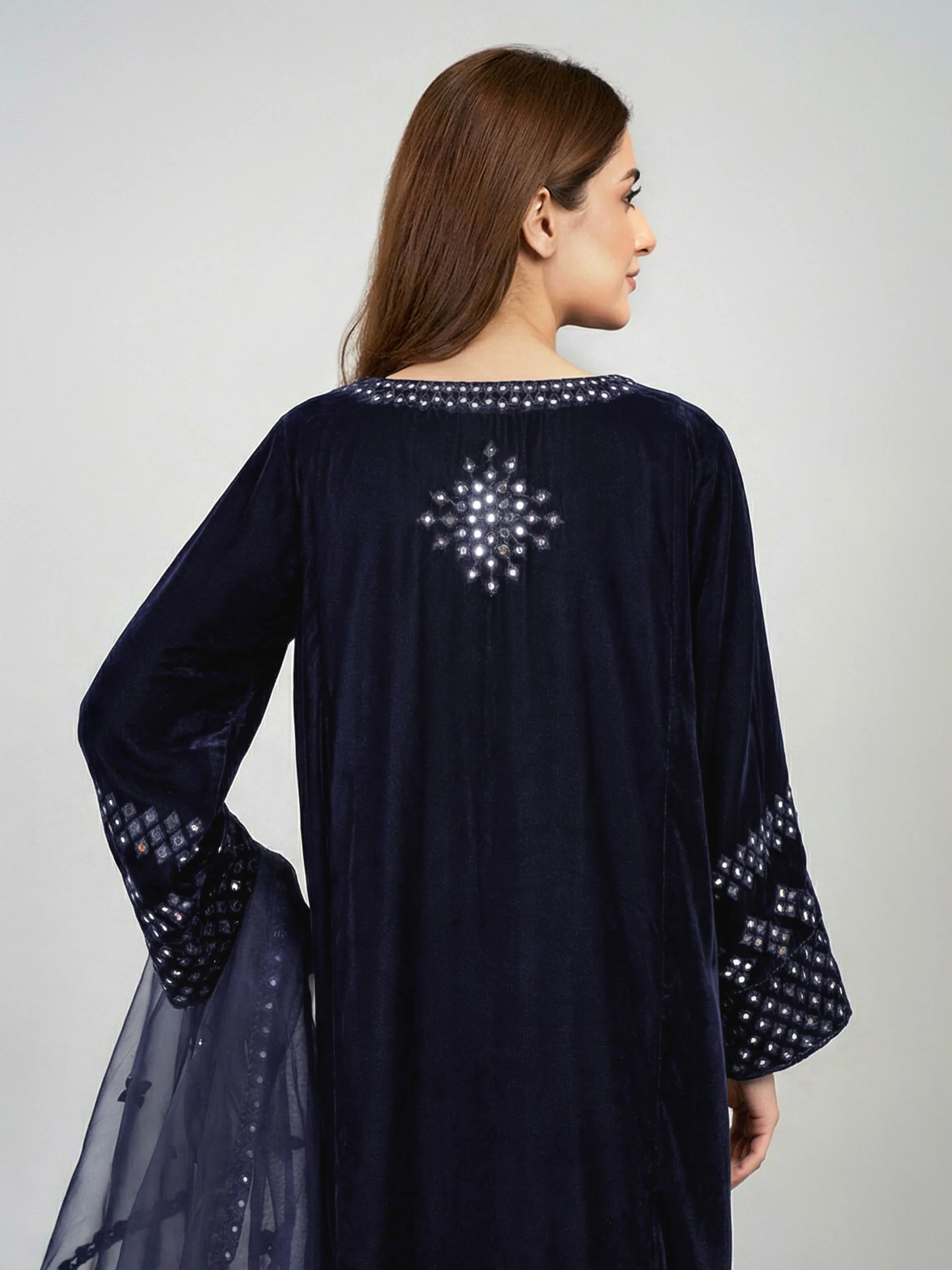 3 Piece Velvet Suit- Embroidered (Pret) - Image 4