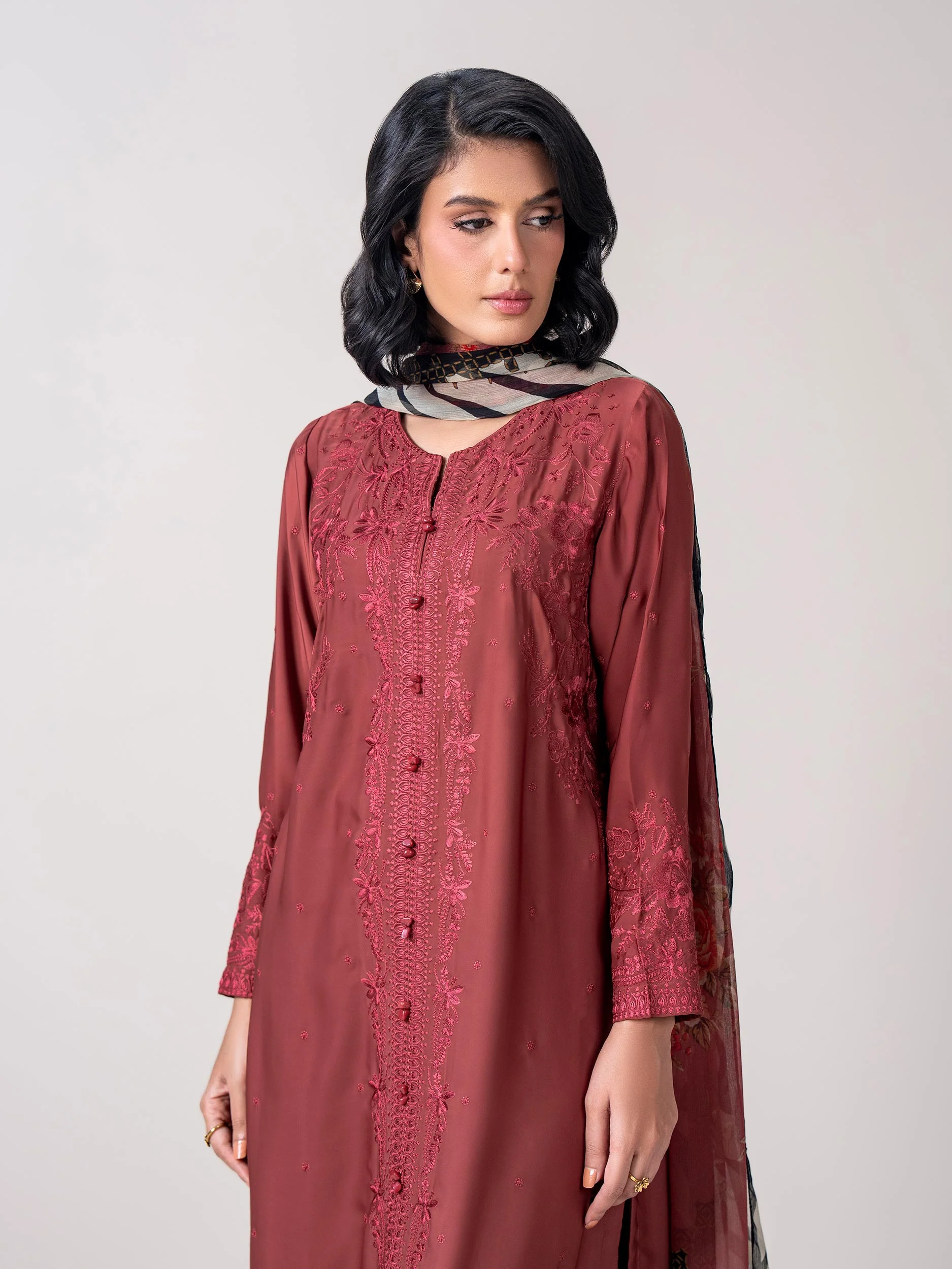 3 Piece Silk Suit- Embroidered (Pret) - Image 4