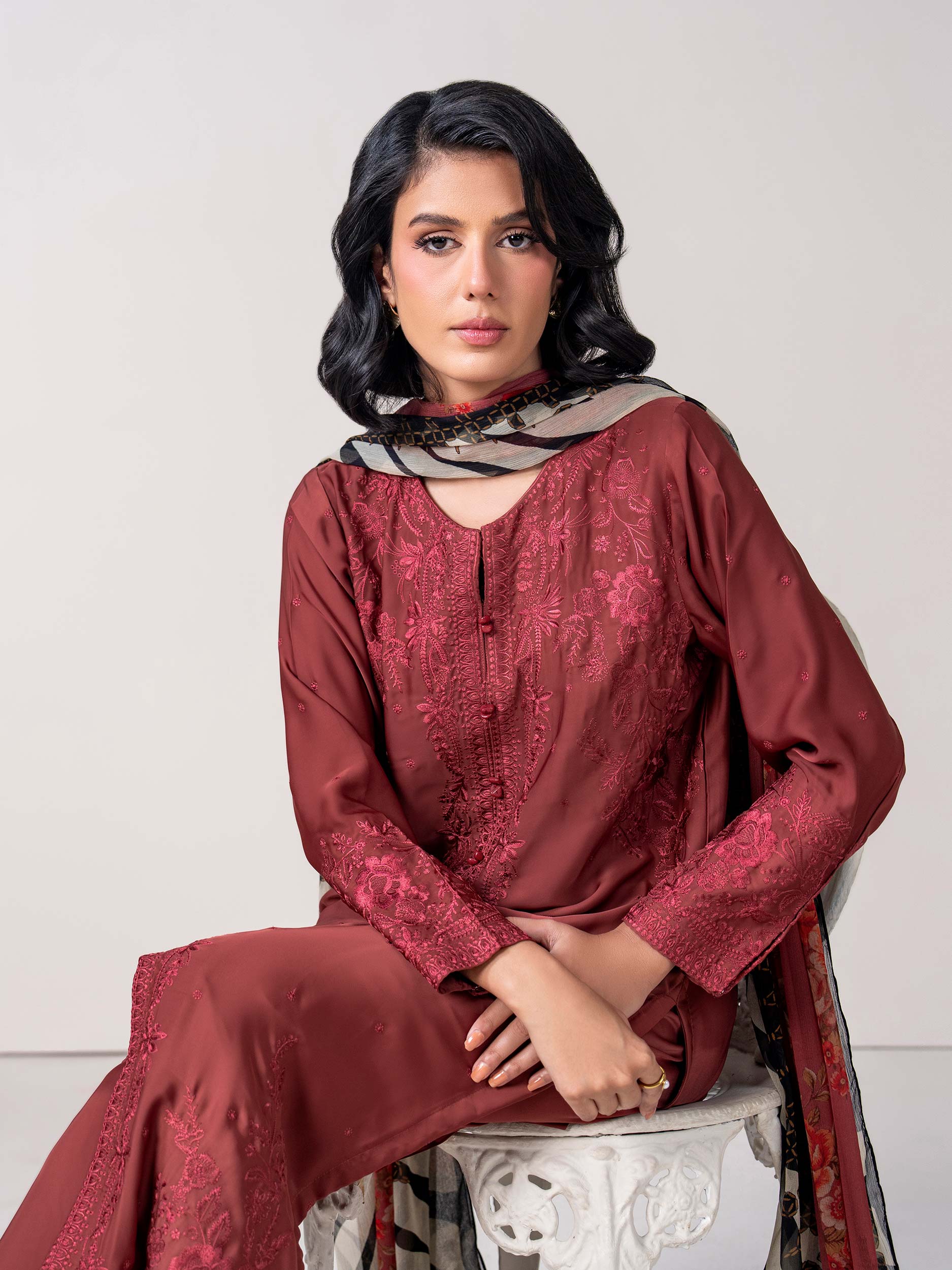 3 Piece Silk Suit- Embroidered (Pret) - Image 5