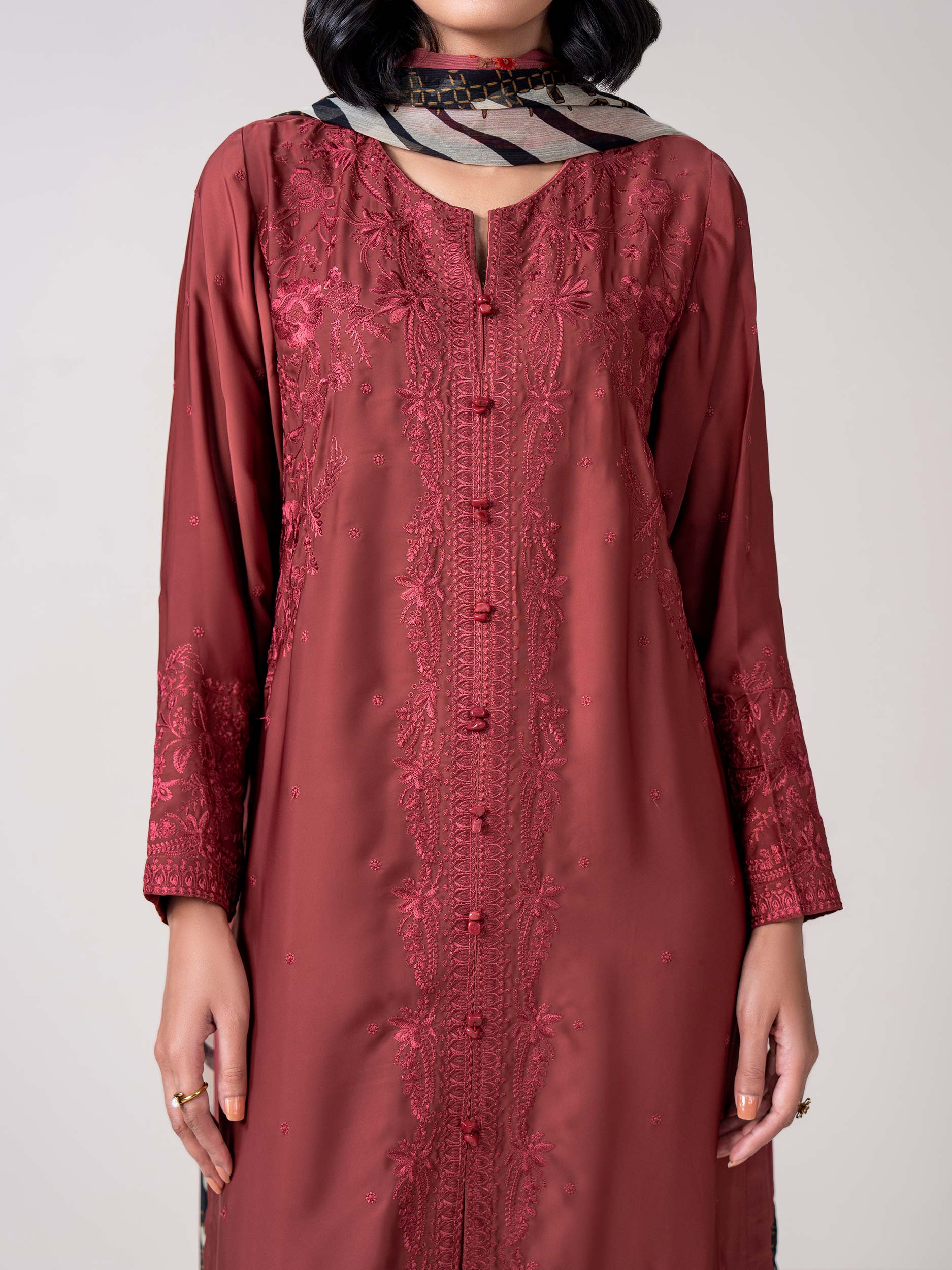 3 Piece Silk Suit- Embroidered (Pret) - Image 6