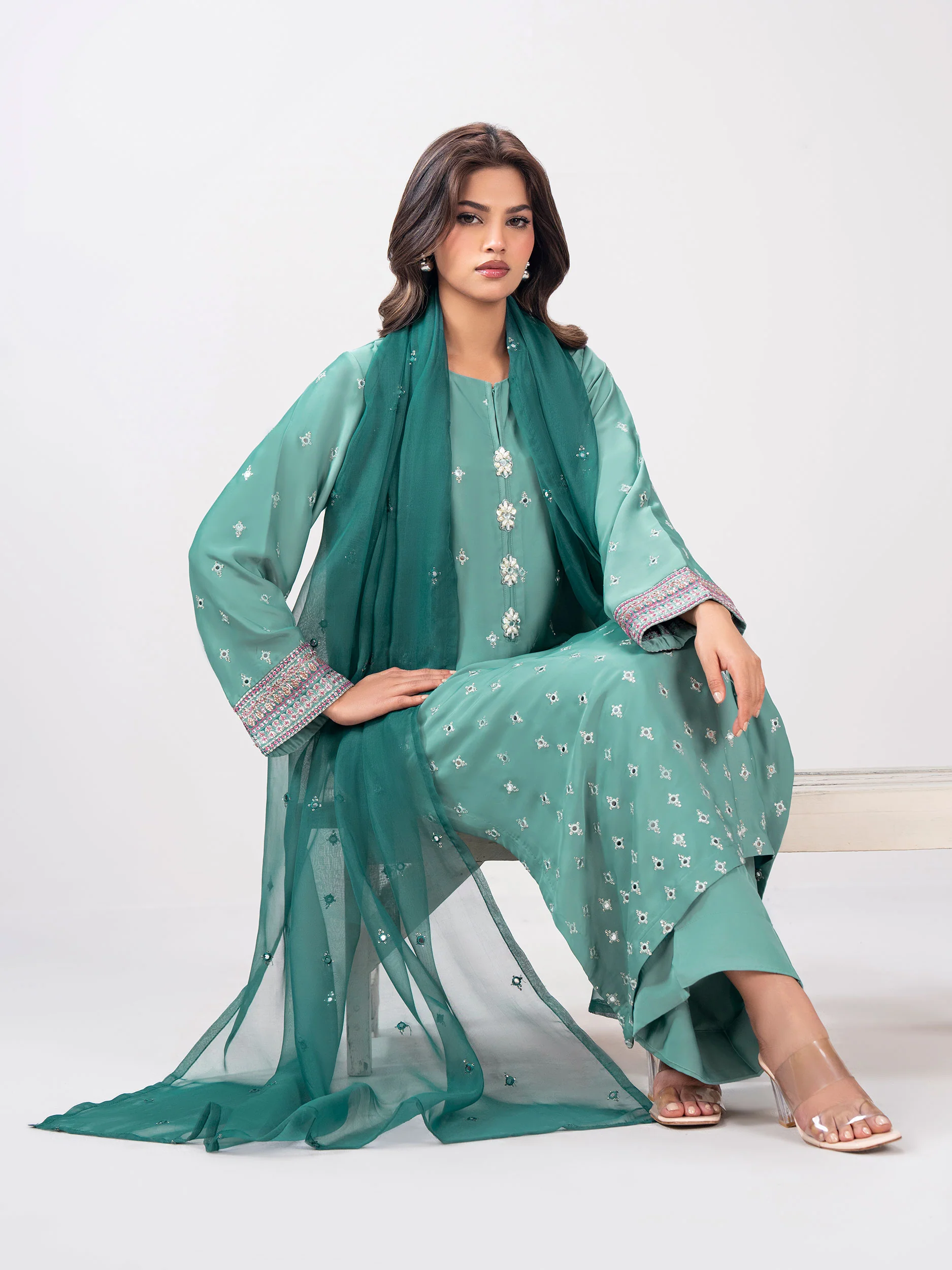 3 Piece Premium Silk Suit- Embroidered (Pret) - Image 5