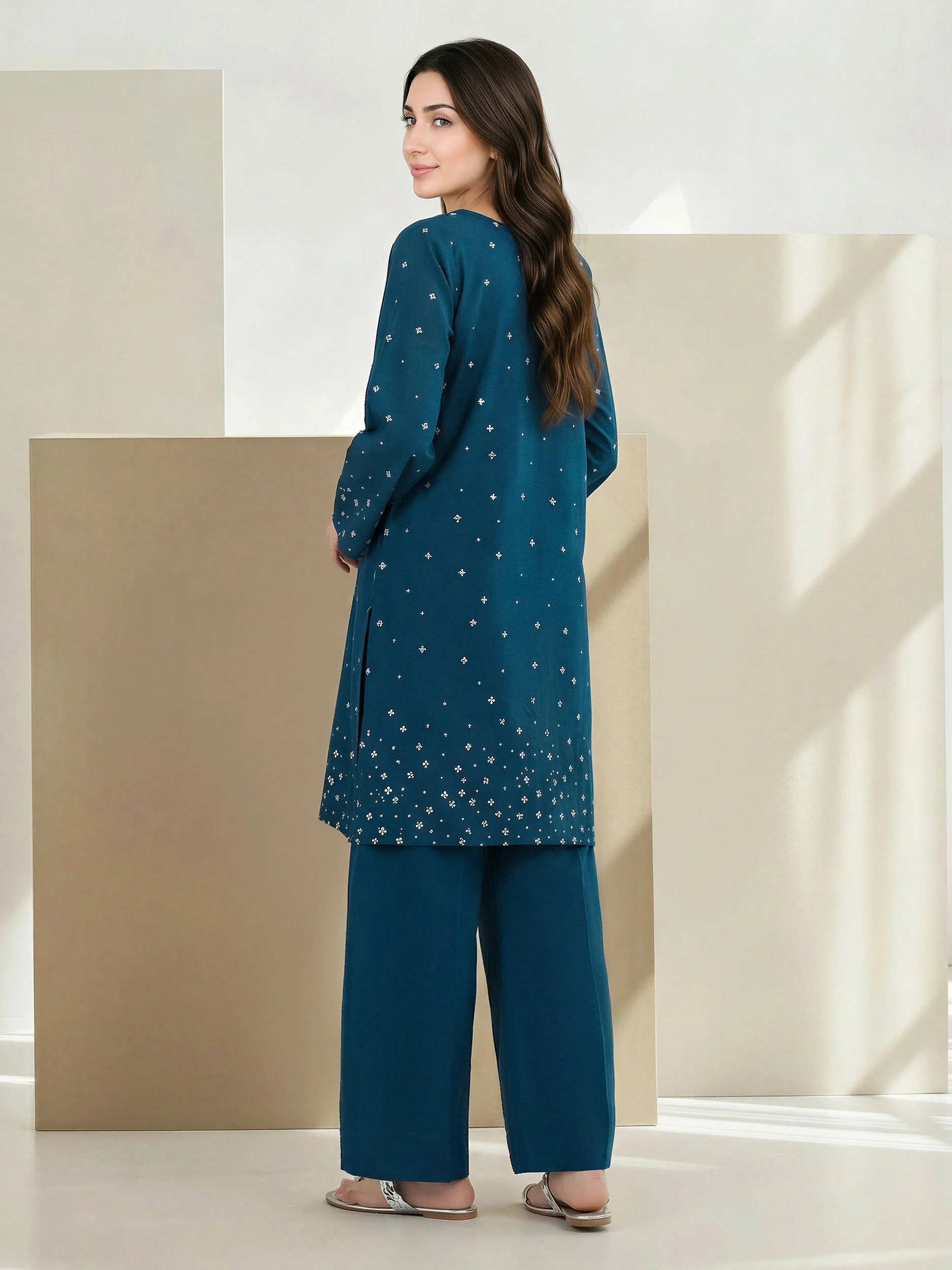 2 Piece Satin Suit- Embroirdered (Pret) - Image 3