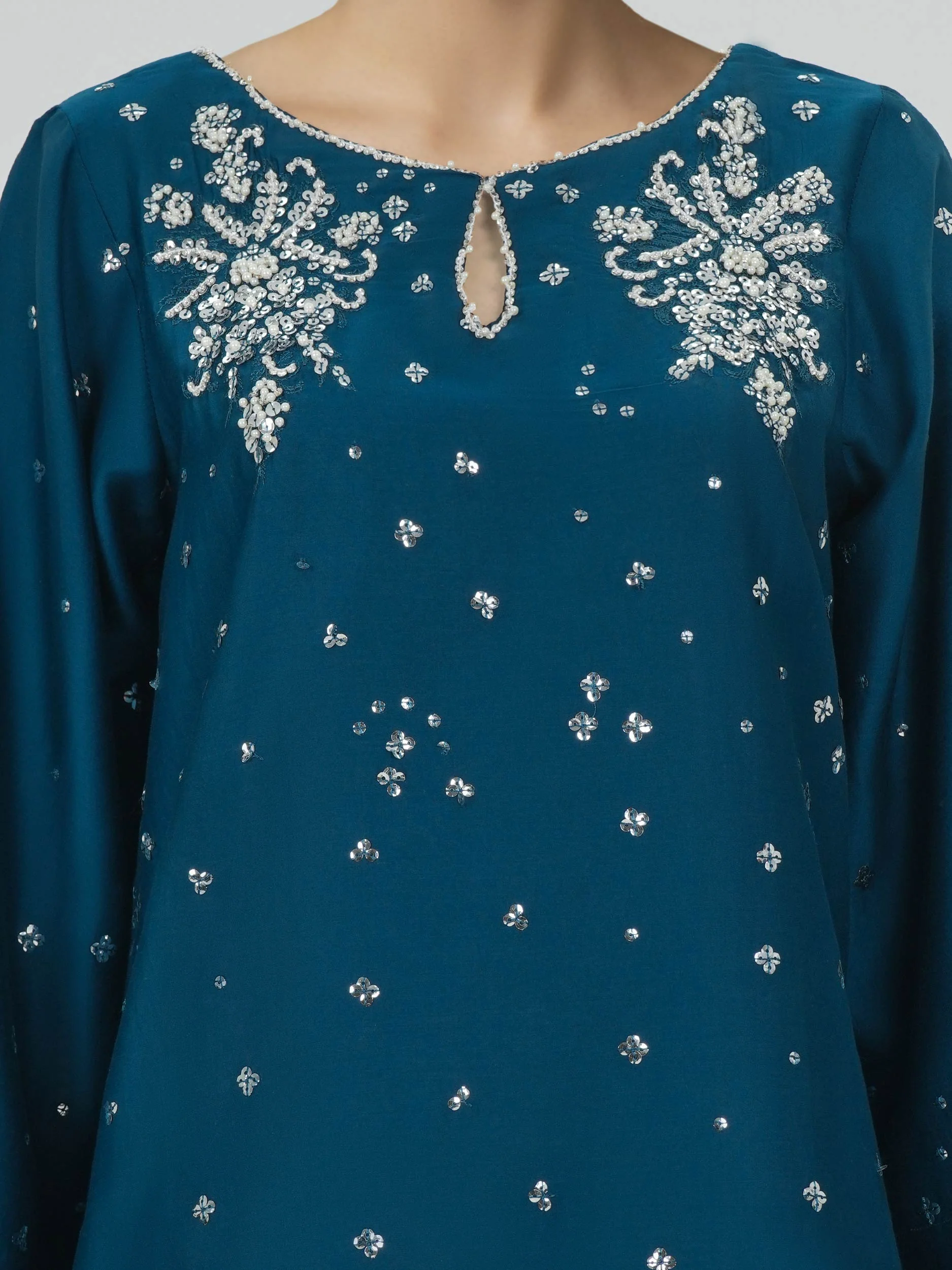 2 Piece Satin Suit- Embroirdered (Pret) - Image 4