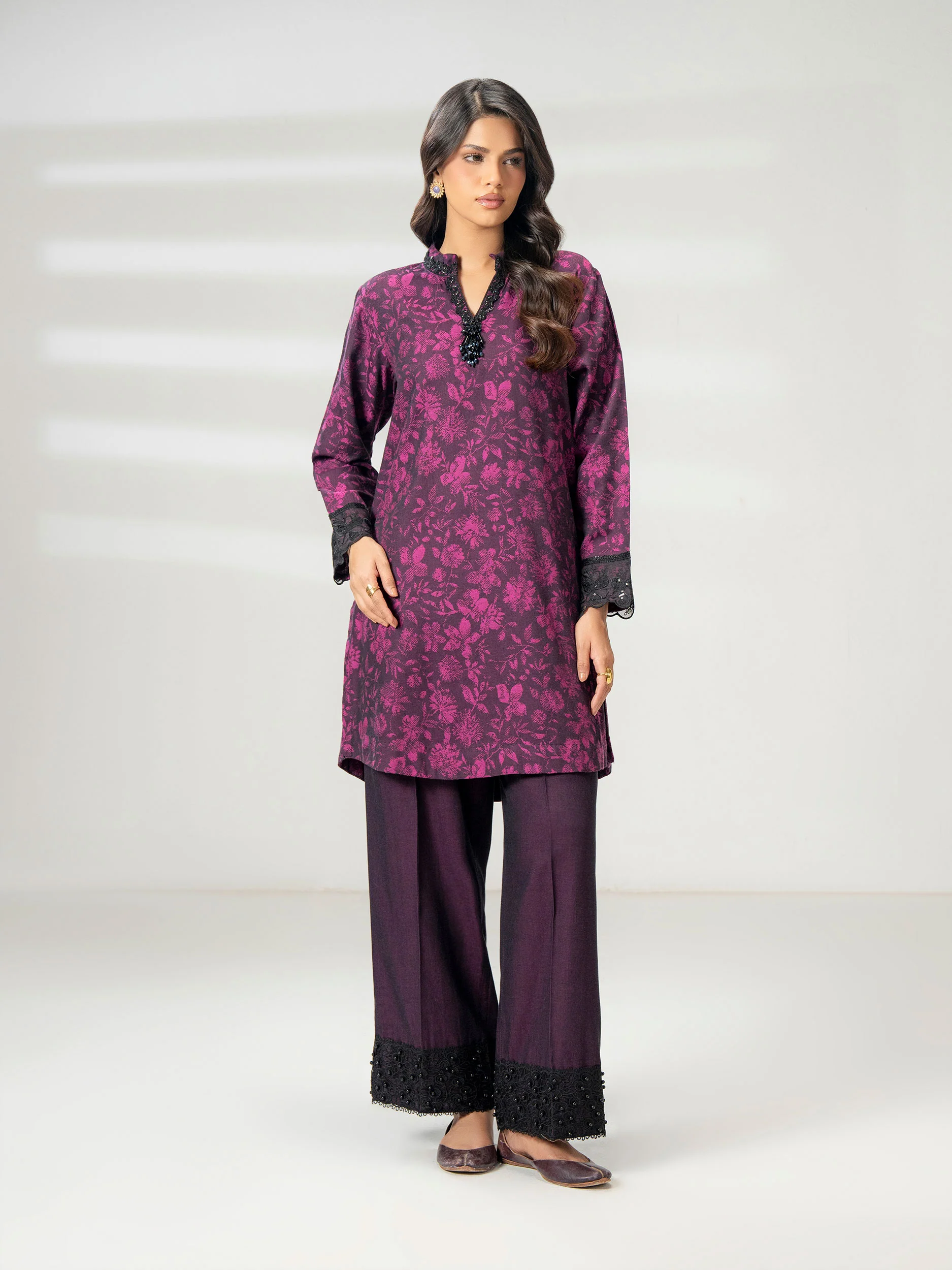 2 Piece Jacquard Suit-Embroidered (Pret) - Image 3